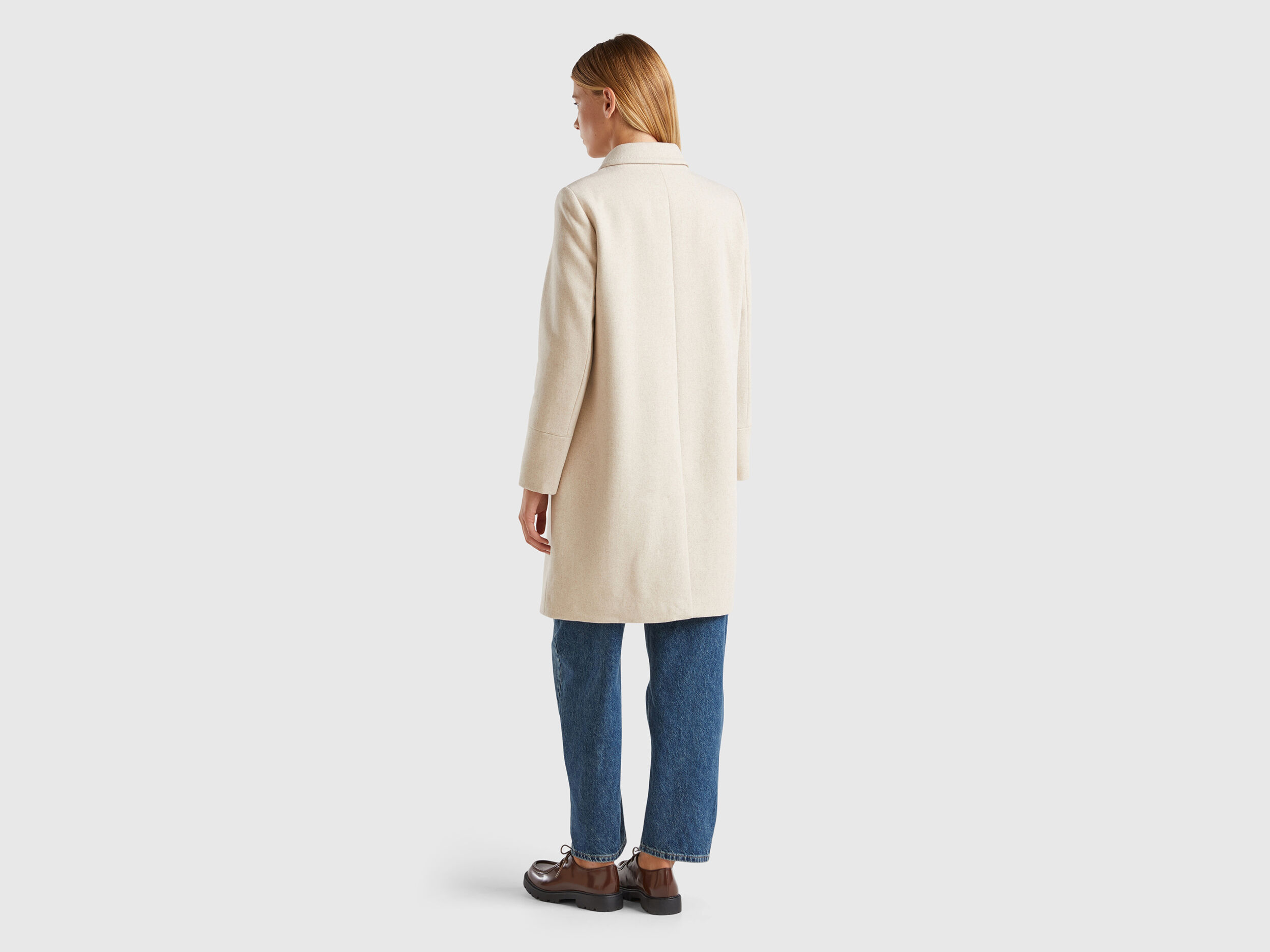 Short coat in wool blend - Beige | Benetton