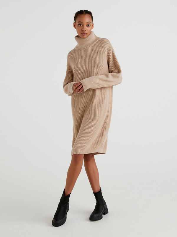High neck dress with in wool blend Women