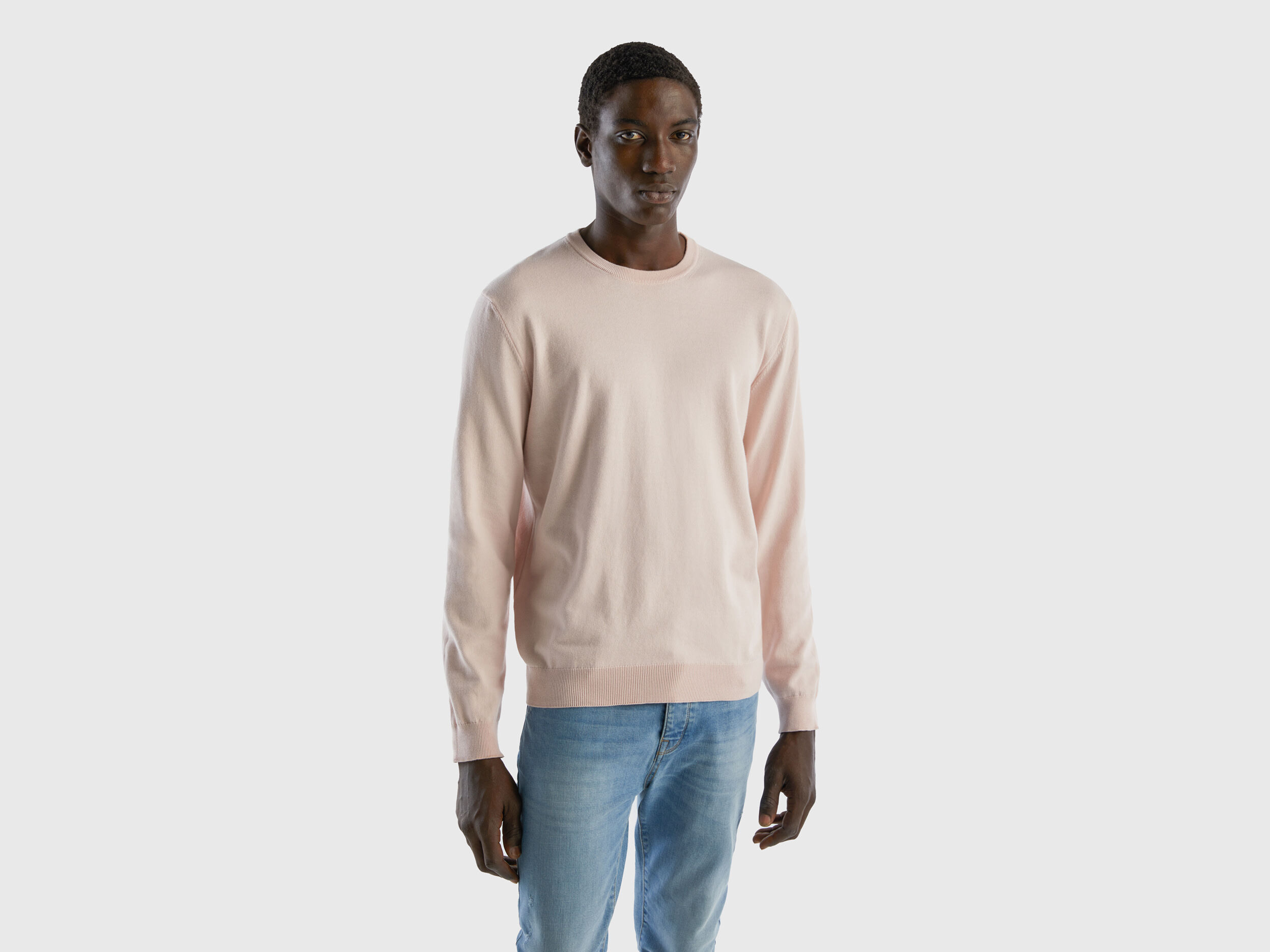 Crew neck sweater in 100 cotton Soft Pink Benetton