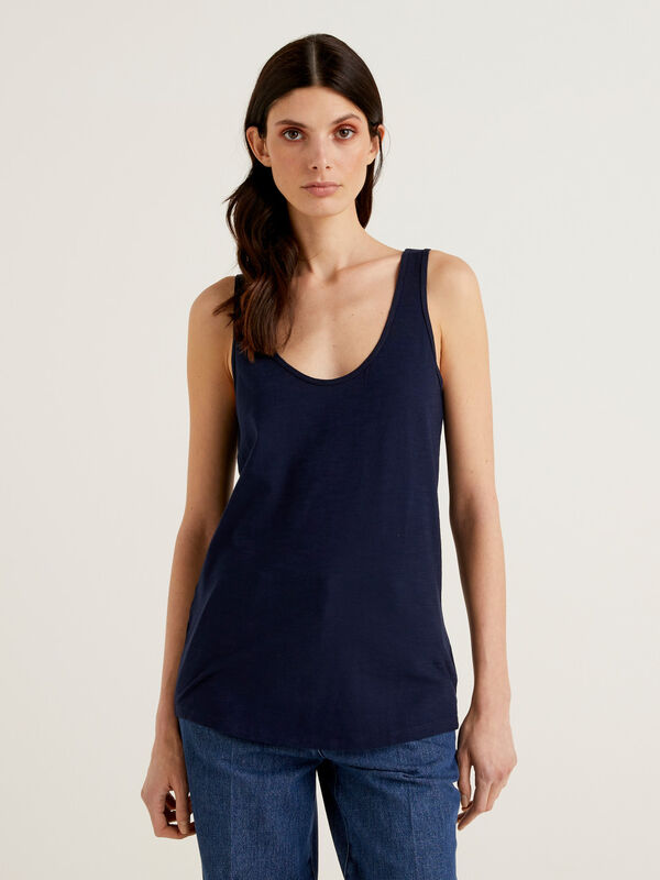 Camiseta de tirantes de 100 % algodón con bajo redondeado Mujer
