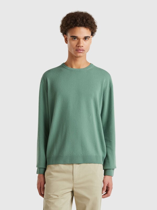 Jersey verde bosque de pura lana merina Hombre