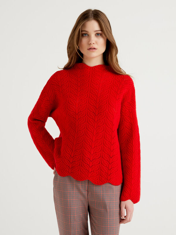 Open-knit lace look sweater Women