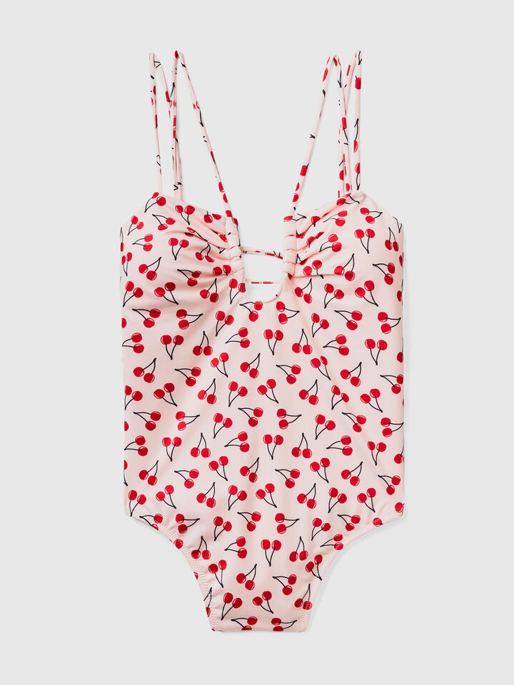 Pink one-piece swimsuit with cherry pattern image number 1