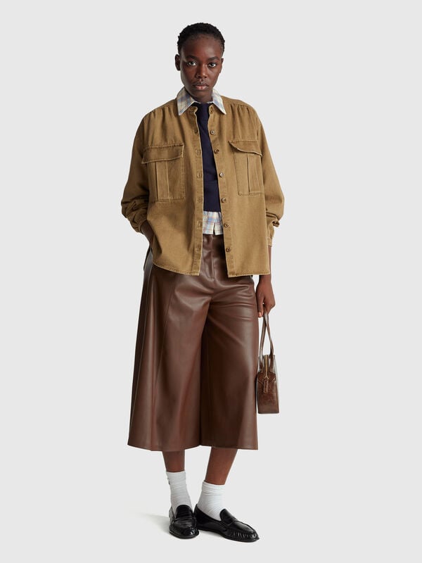 Camisa oversize con cuello mandarín Mujer
