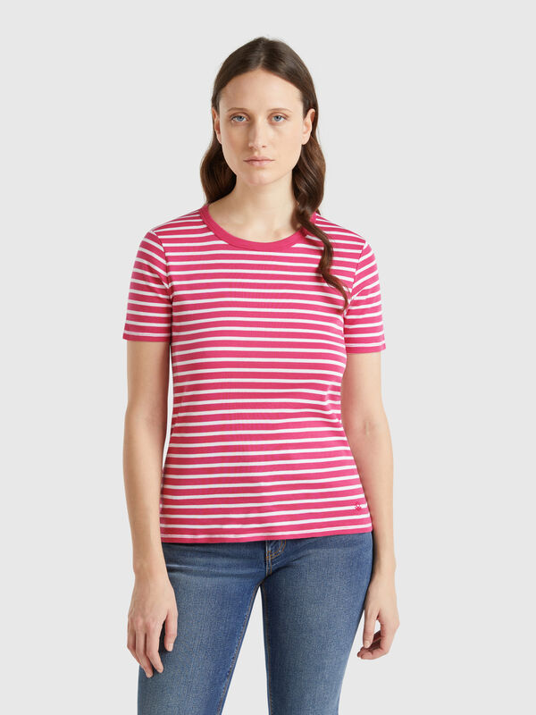 Camiseta a rayas con cuello redondo Mujer