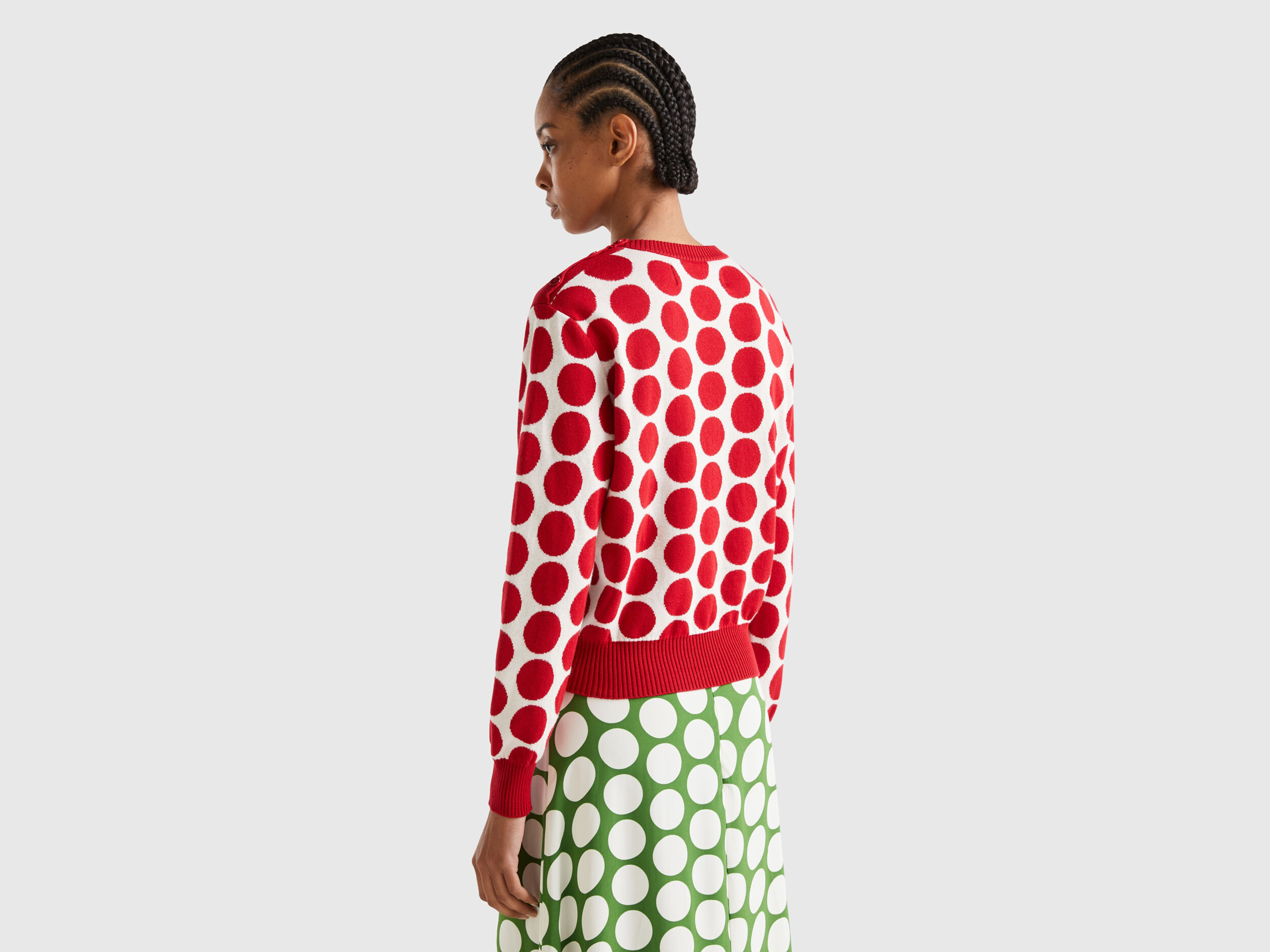 Polka dot sweater in tricot cotton Red Benetton