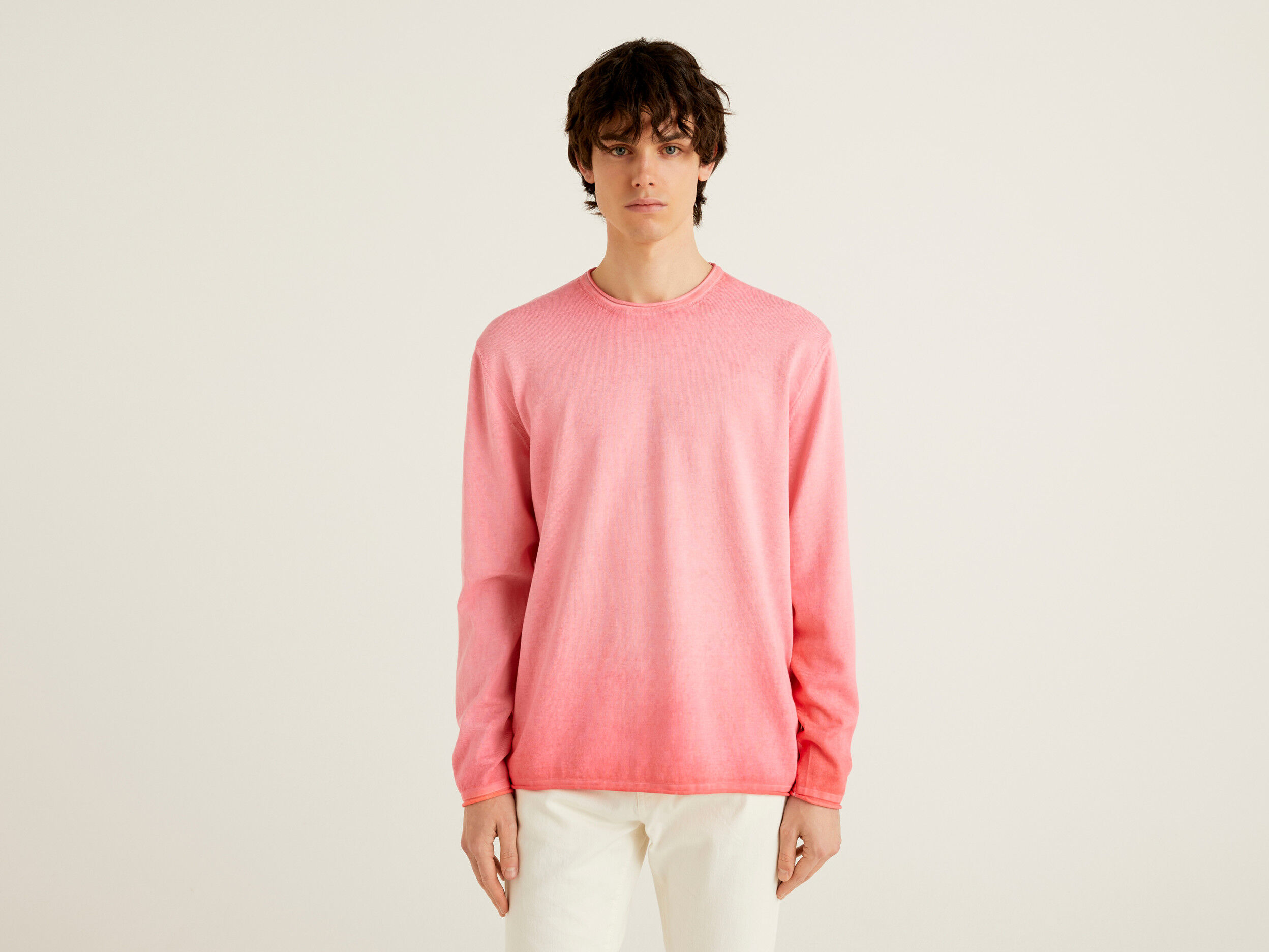 Sweater with raw cut finish Pink Benetton