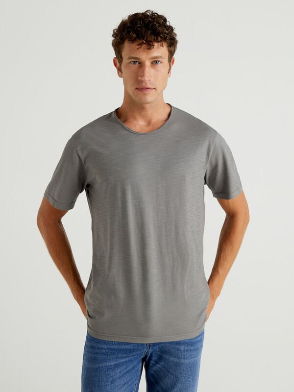 Dark gray t-shirt in slub cotton Men