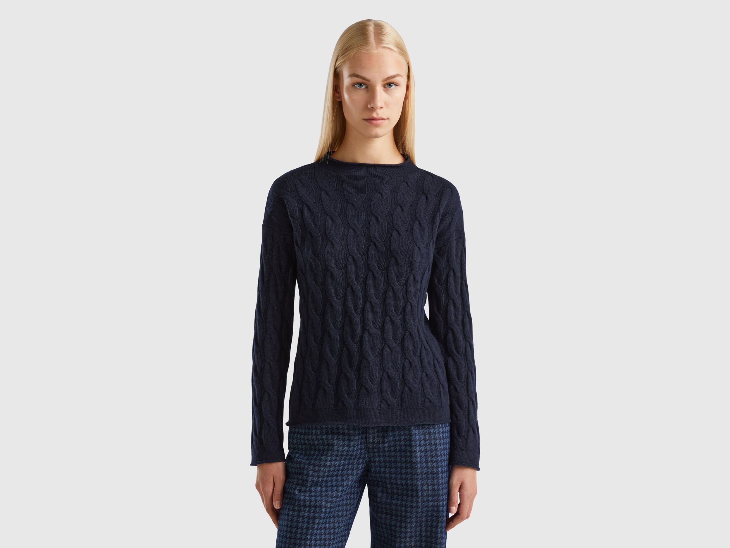 Cable knit sweater Dark Blue Benetton