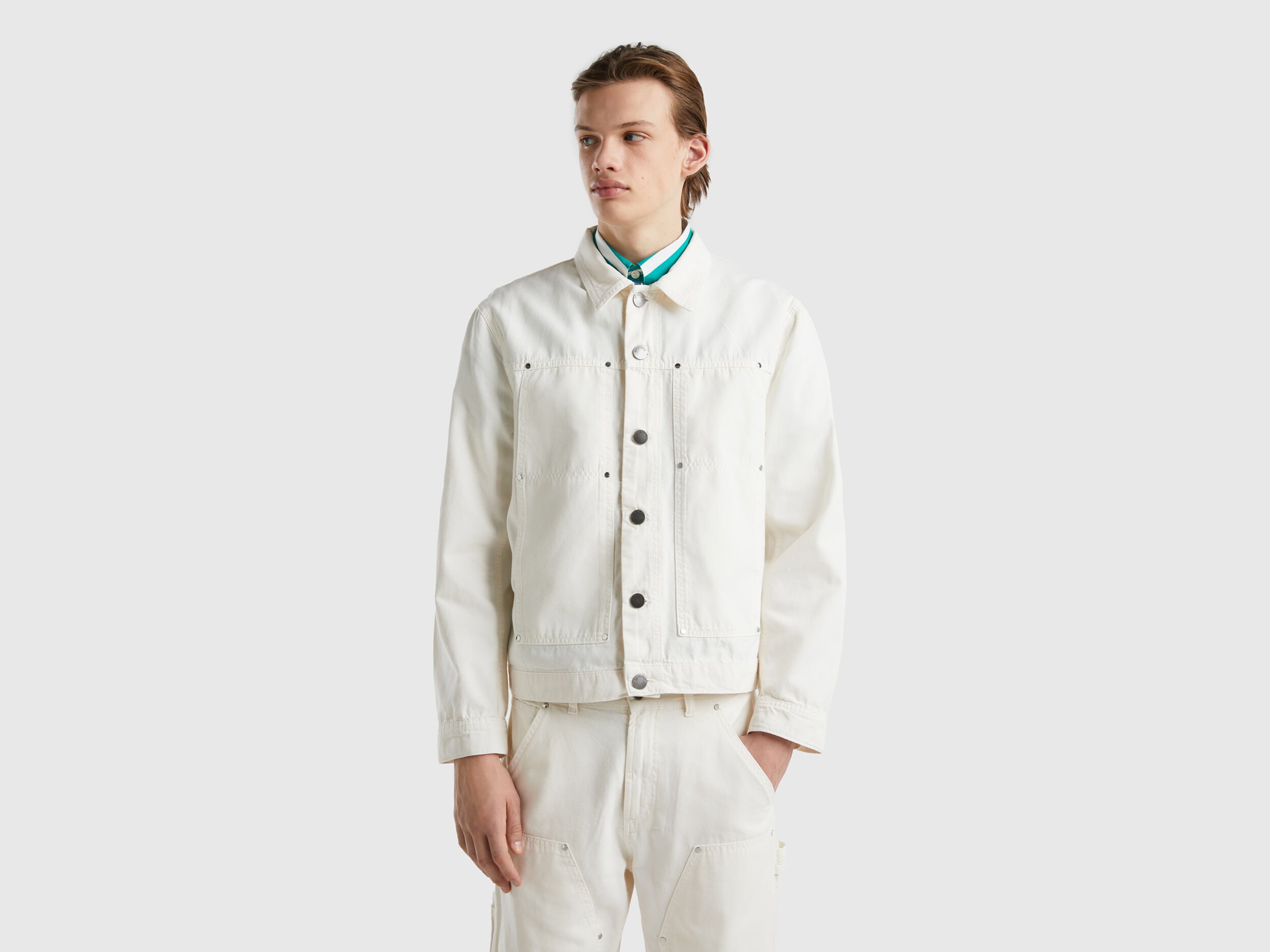 Unlined jacket in cotton Creamy White Benetton