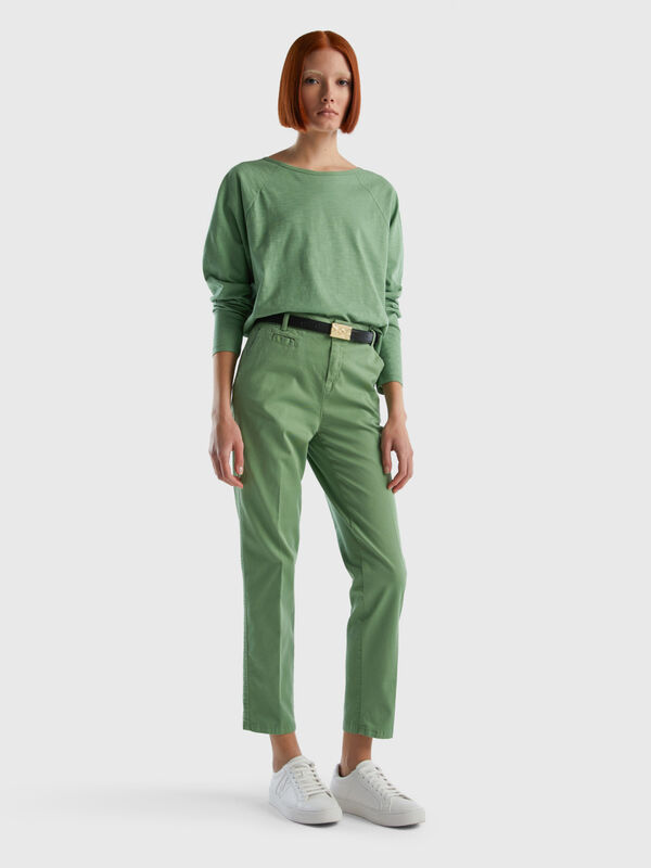 Green slim fit cotton chinos Women