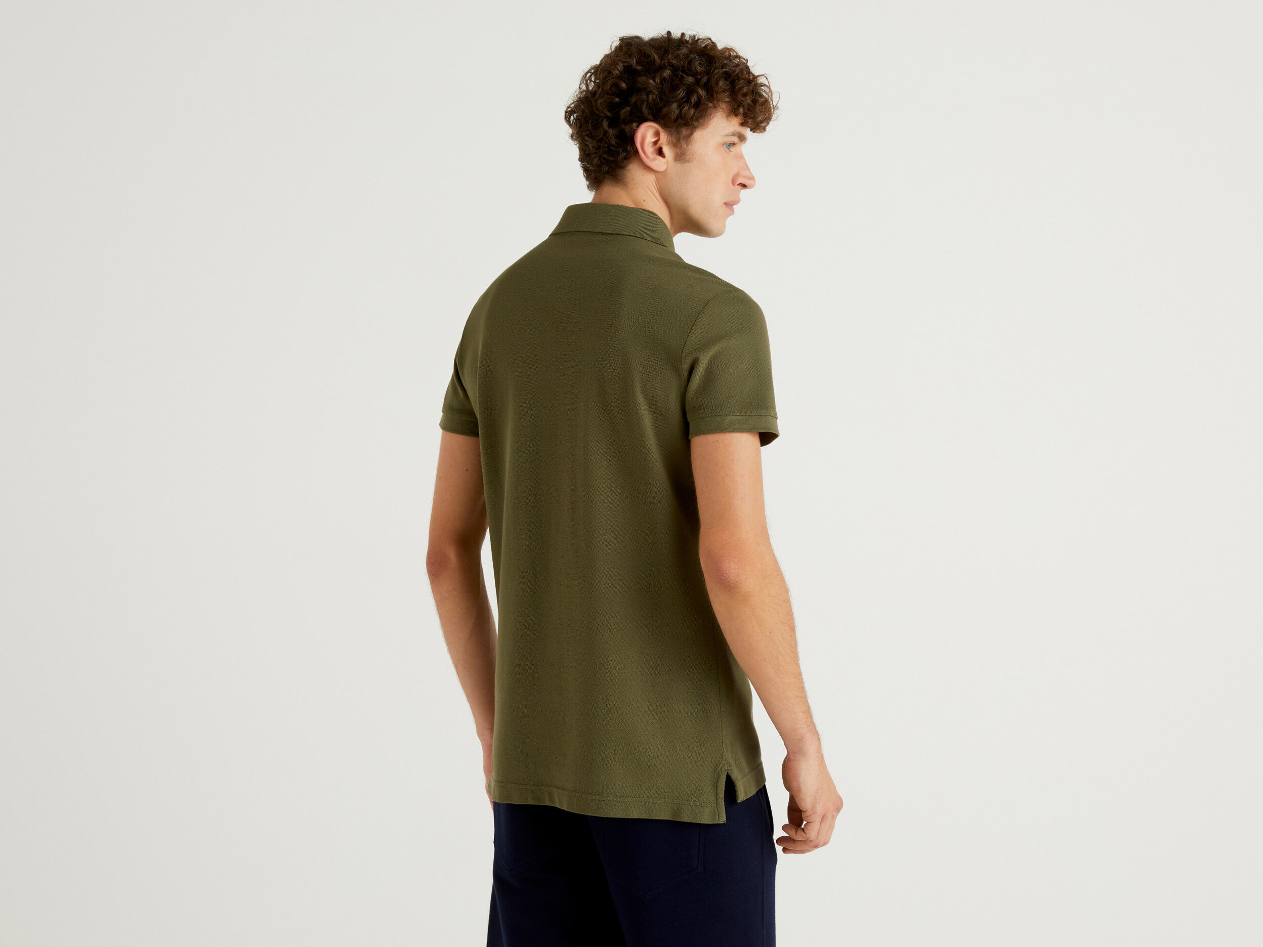 Military green slim fit polo Military Green Benetton