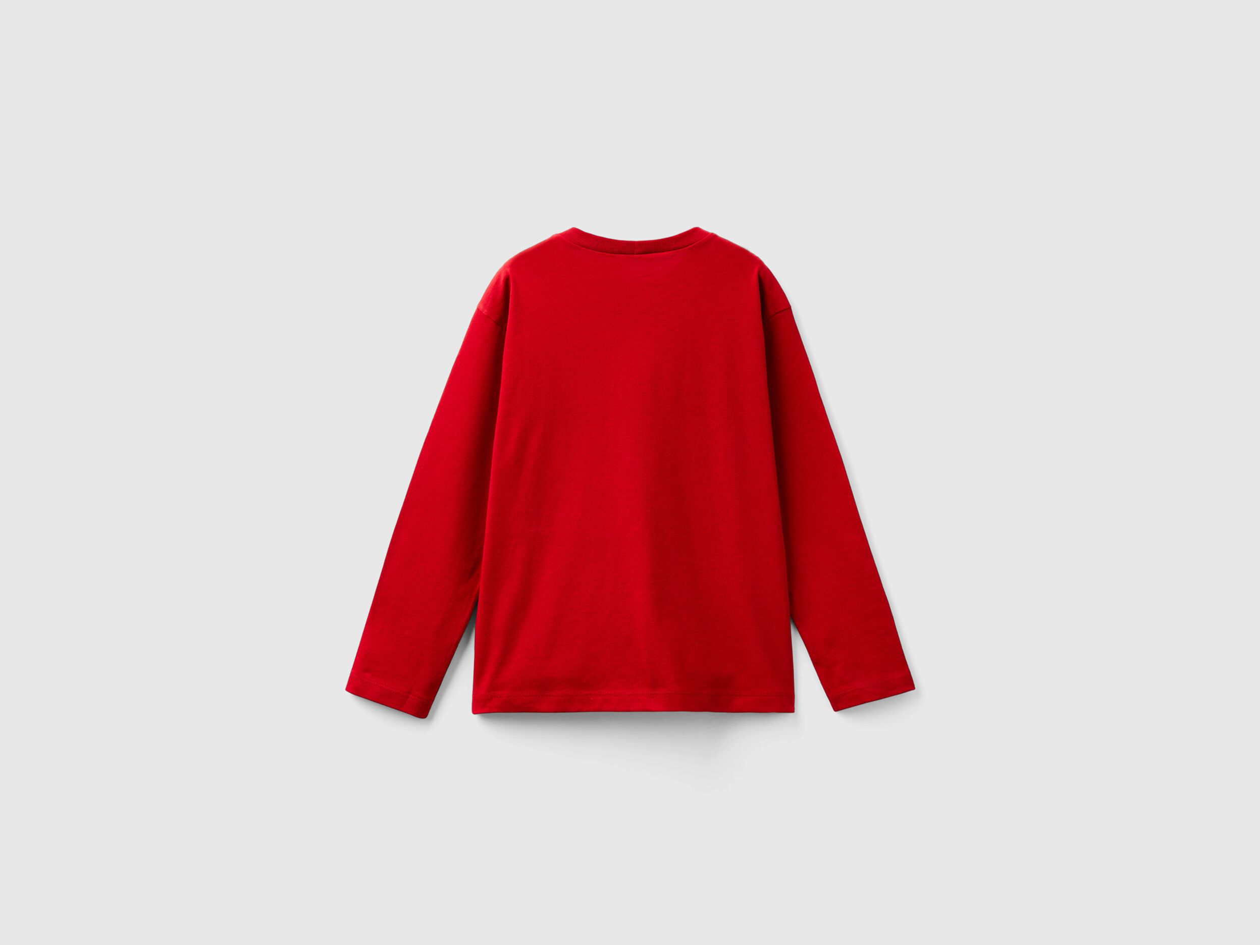 T-shirt with velvet look print - Red | Benetton