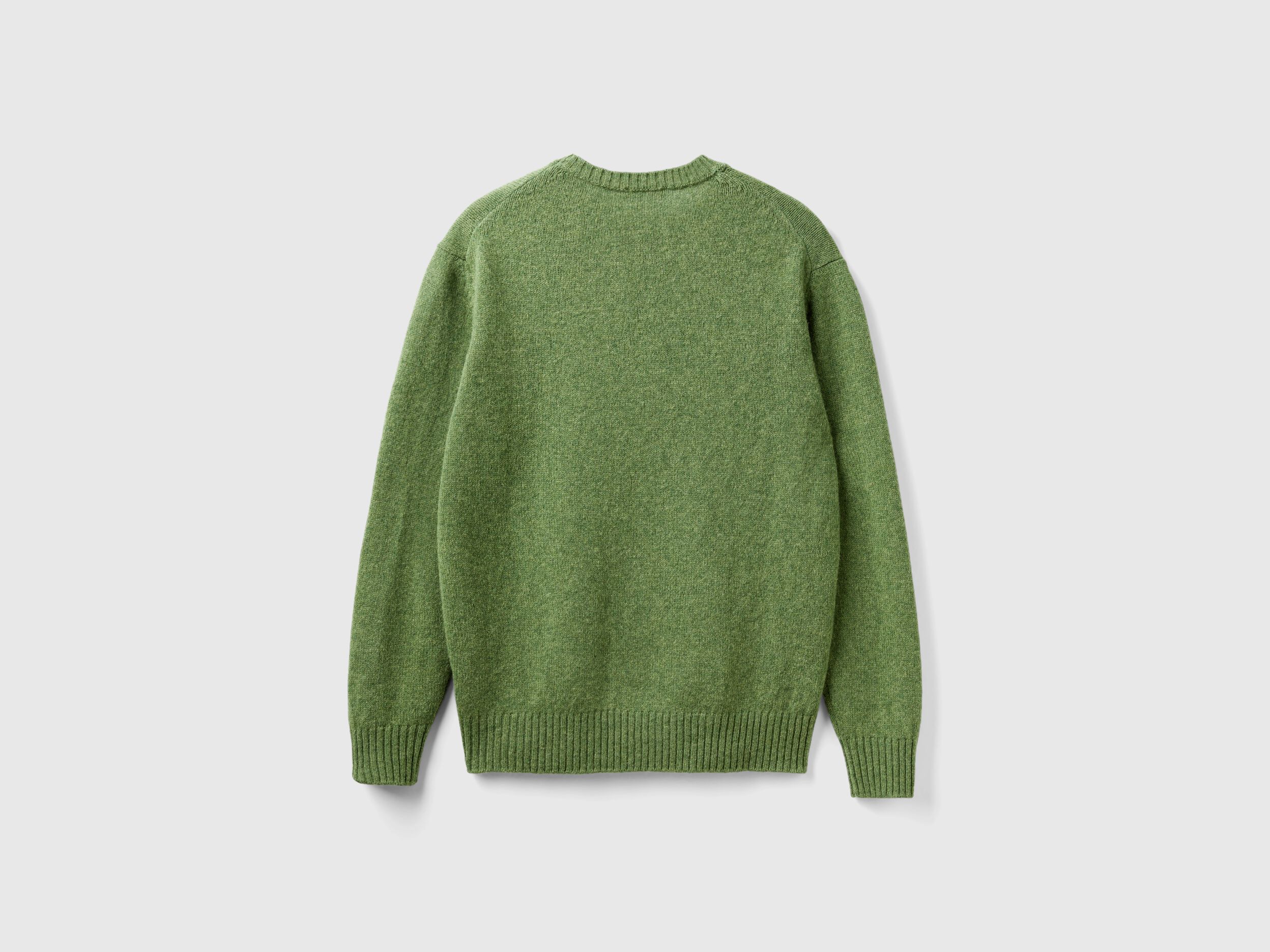 Sweater in Shetland wool - Olive Green | Benetton