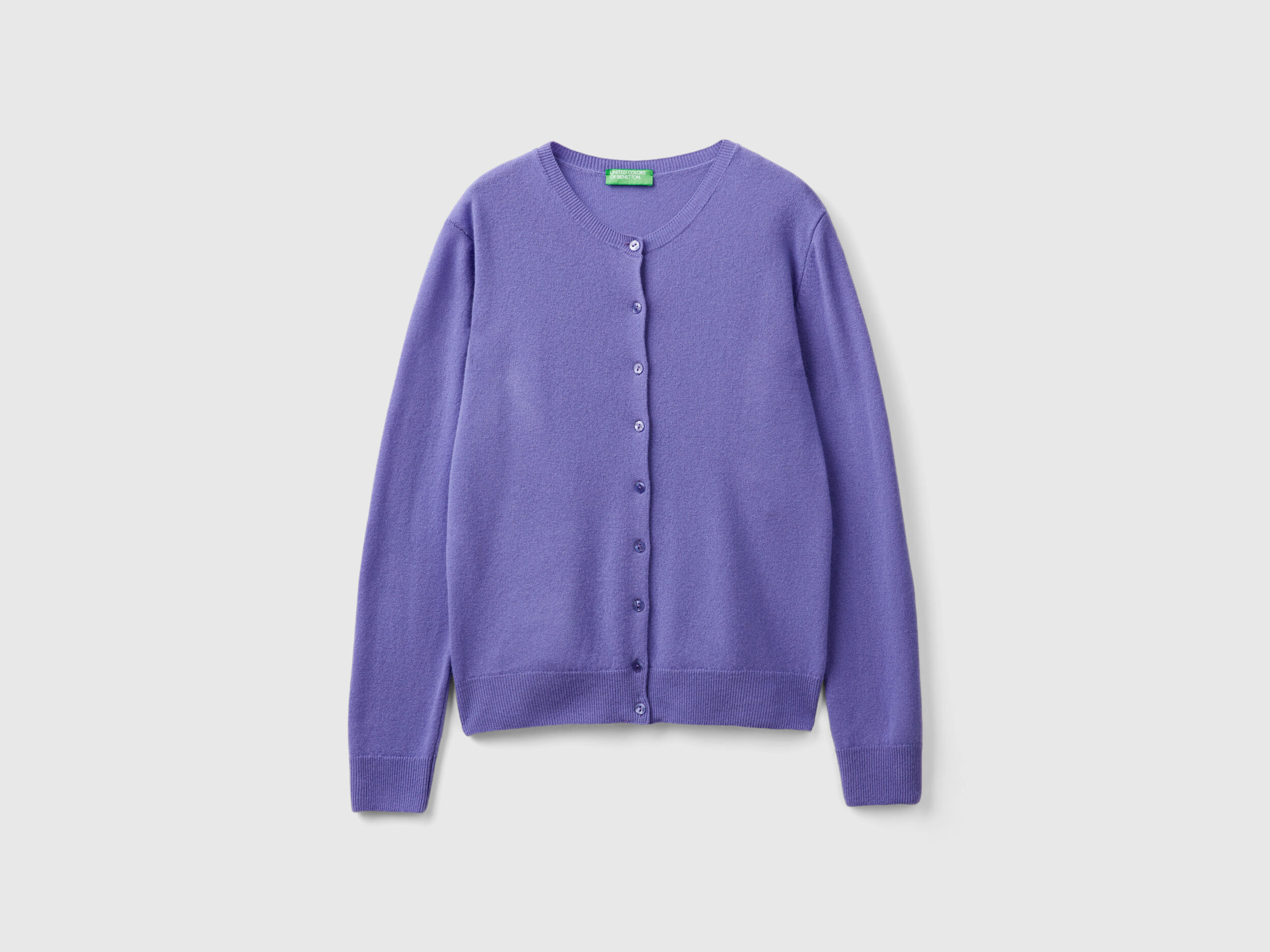 Purple crew neck cardigan in pure Merino wool Purple Benetton