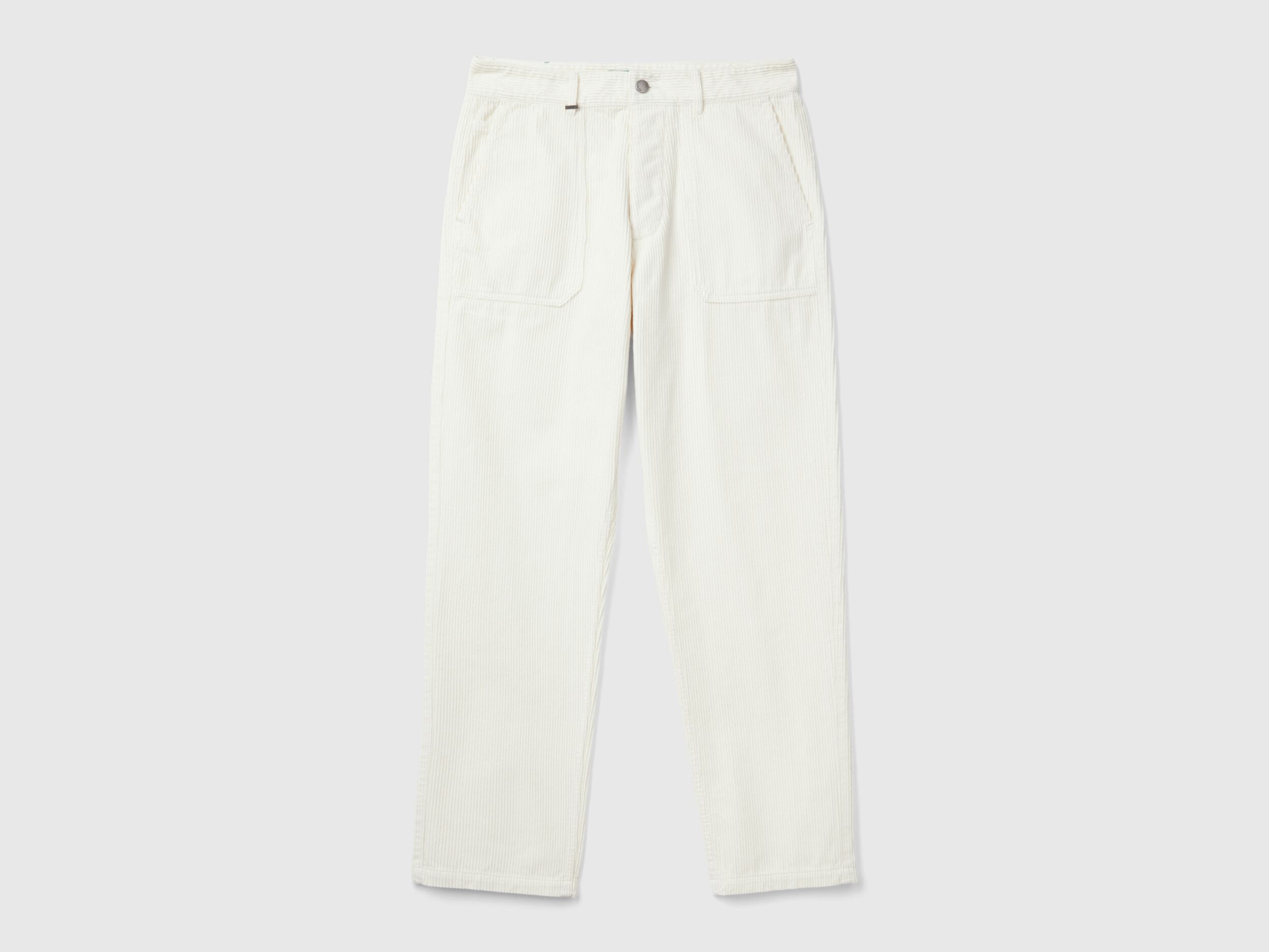 Worker-style velvet trousers - White | Benetton