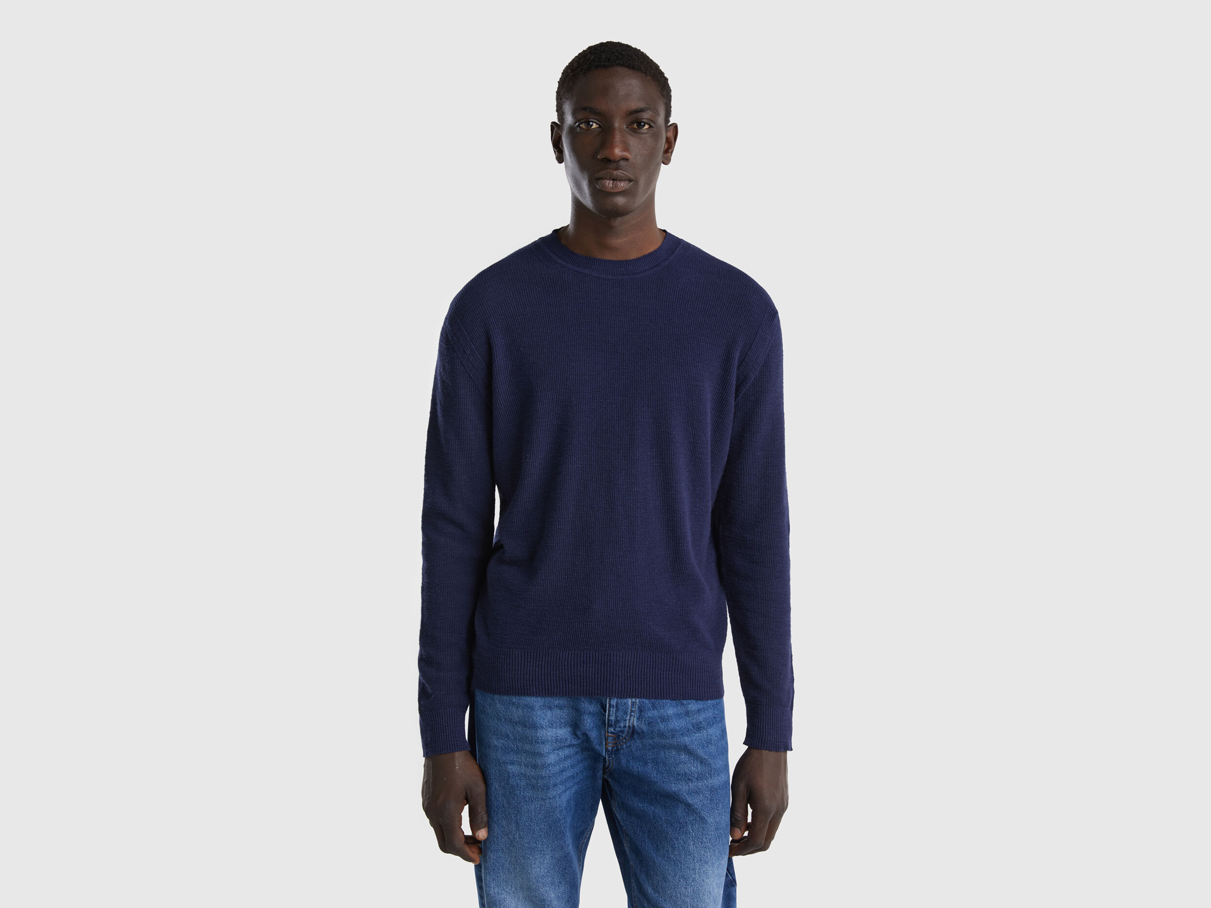 Sweater in linen blend Dark Blue Benetton