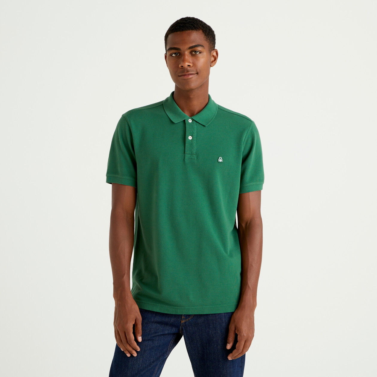 Dark green regular fit polo Dark Green Benetton
