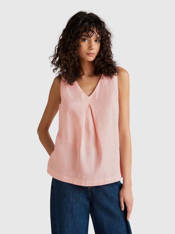 Blusa sin mangas de puro lino Mujer