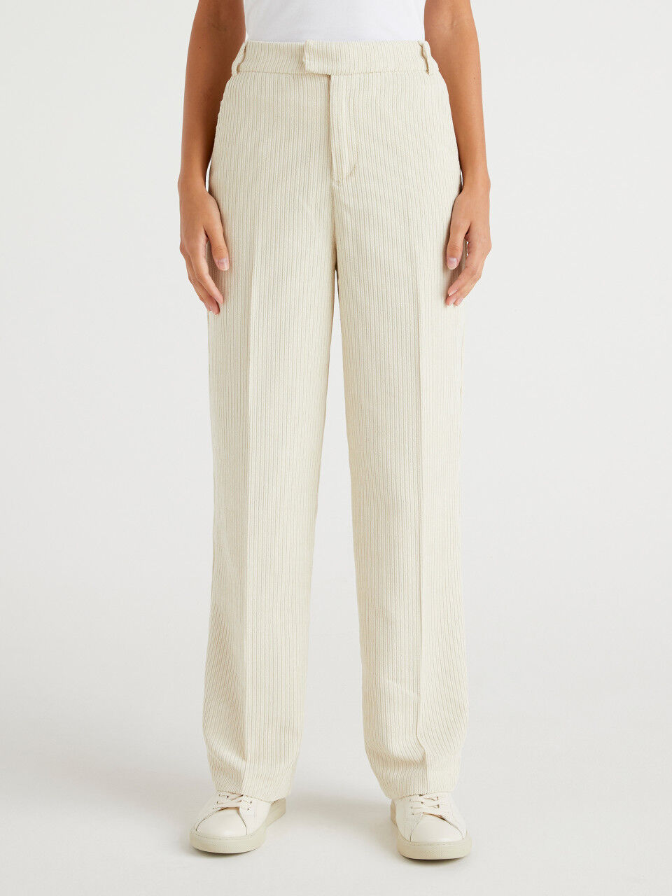 Palazzo trousers in 100 linen  Green  Benetton