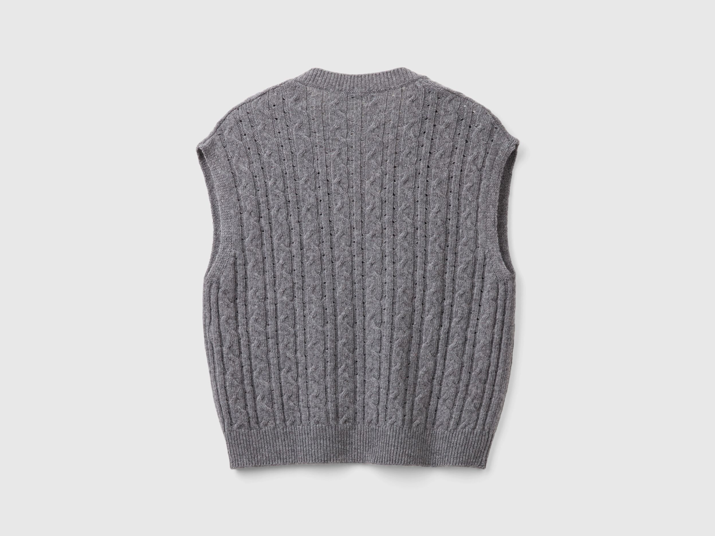Boxy fit vest with cable knit and perforations - Dark Gray | Benetton