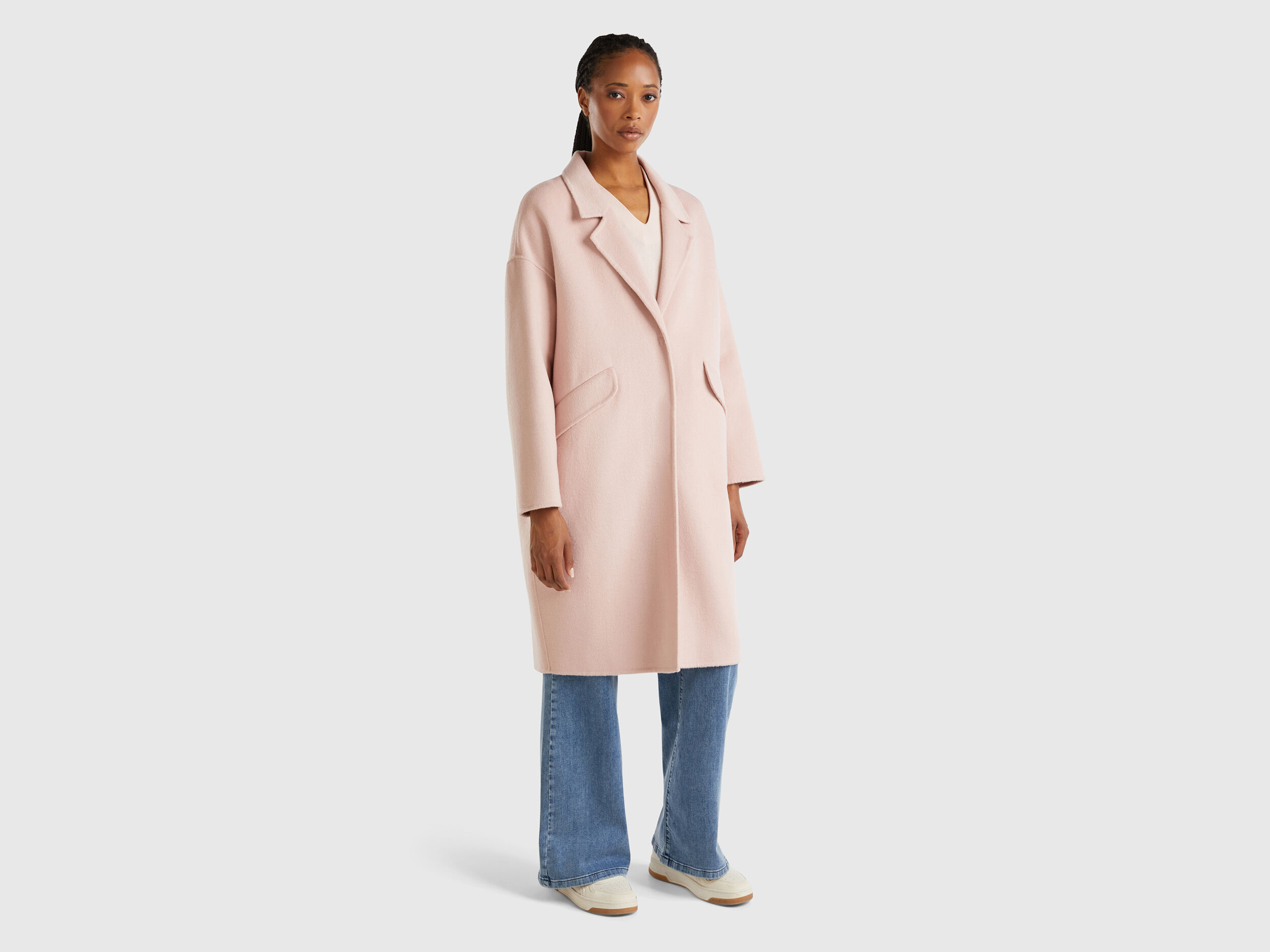 Midi coat in wool blend Pink Benetton