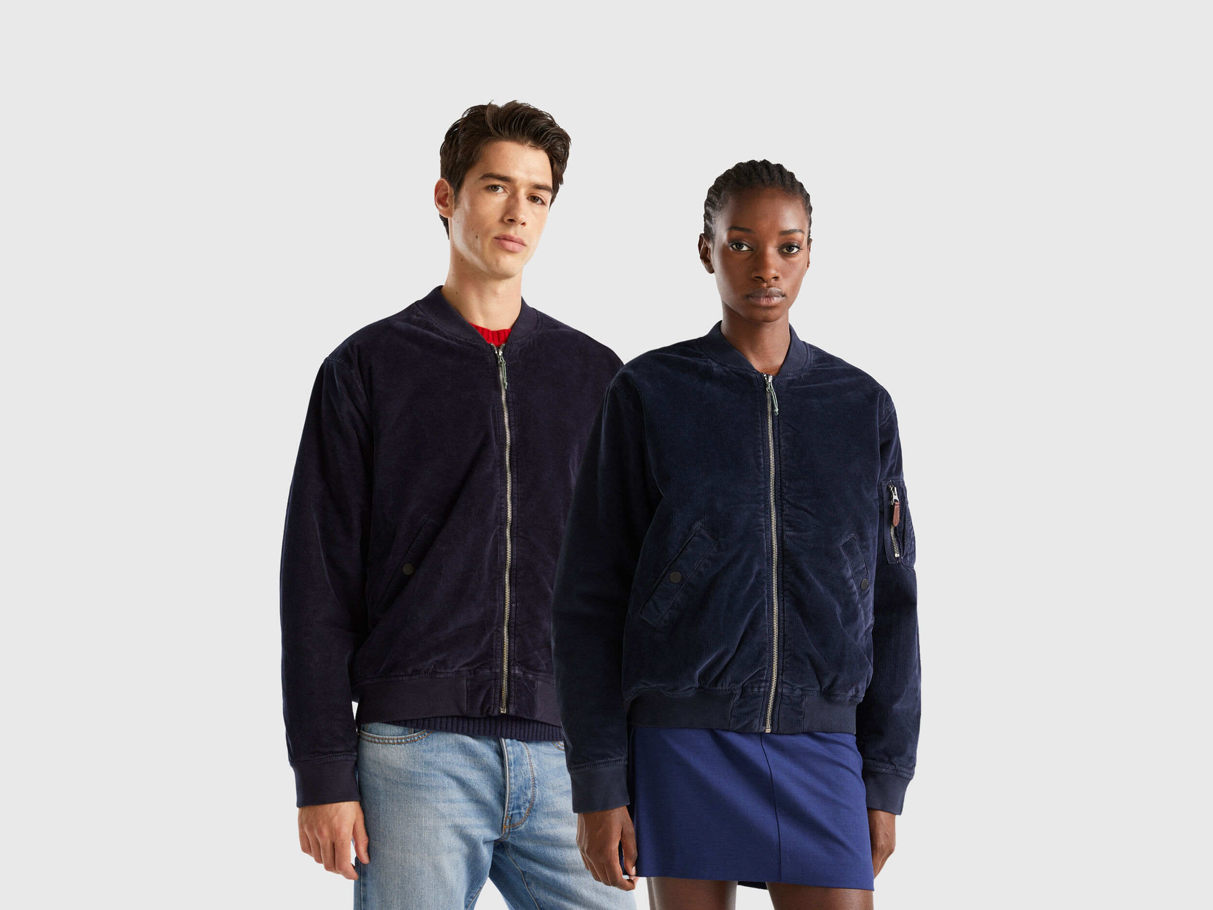 Padded velvet bomber jacket Dark Blue Benetton