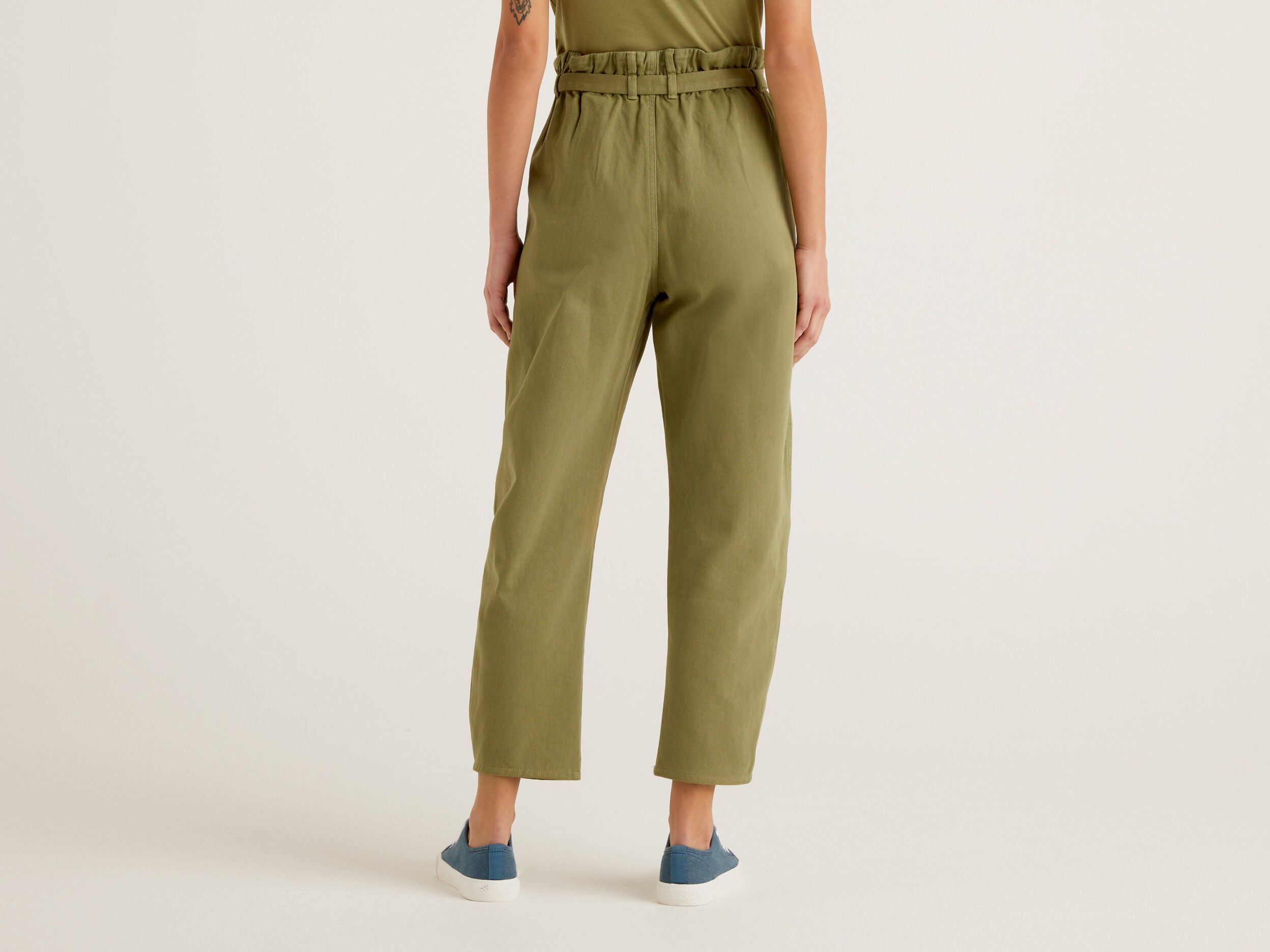 High Waist Belted Paperbag Trousers In Yellow