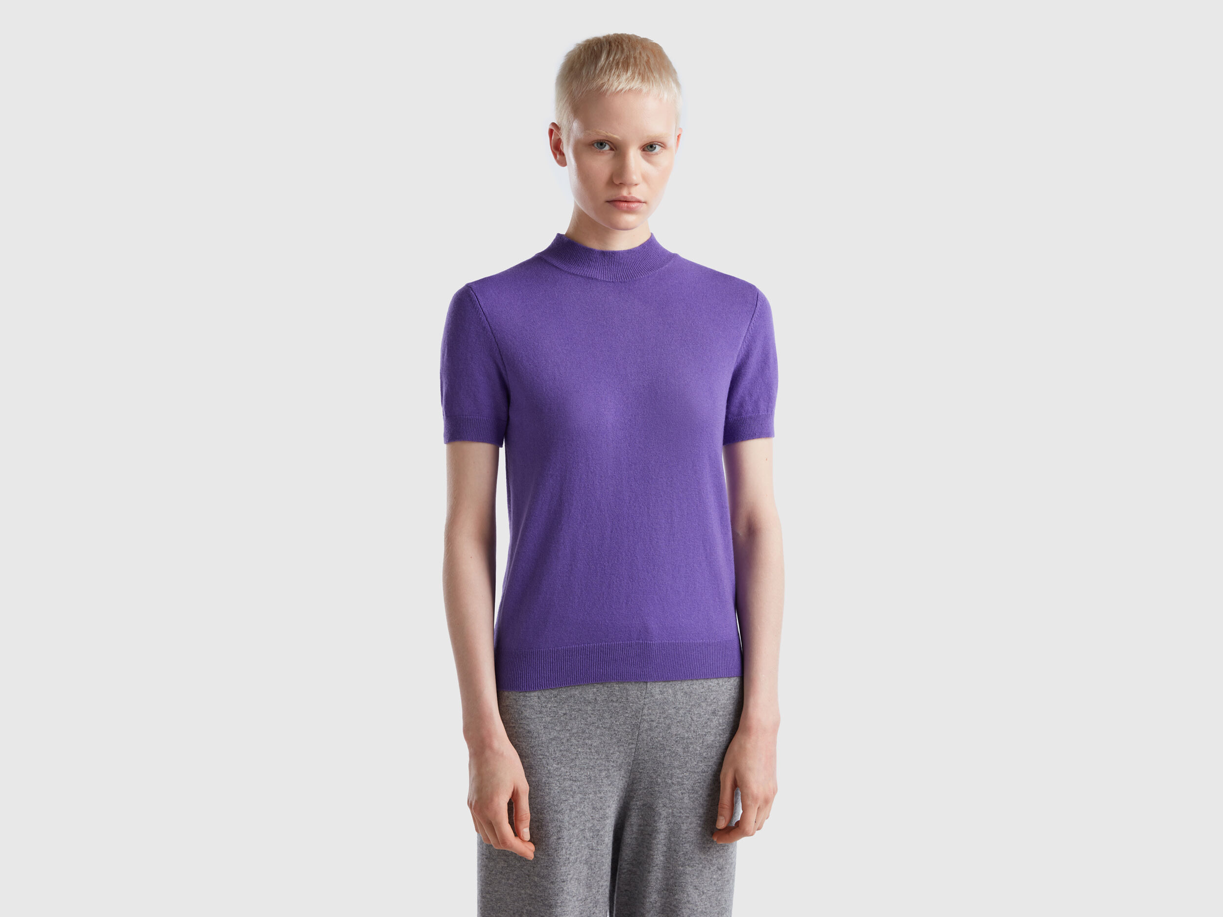 Purple short sleeve sweater online