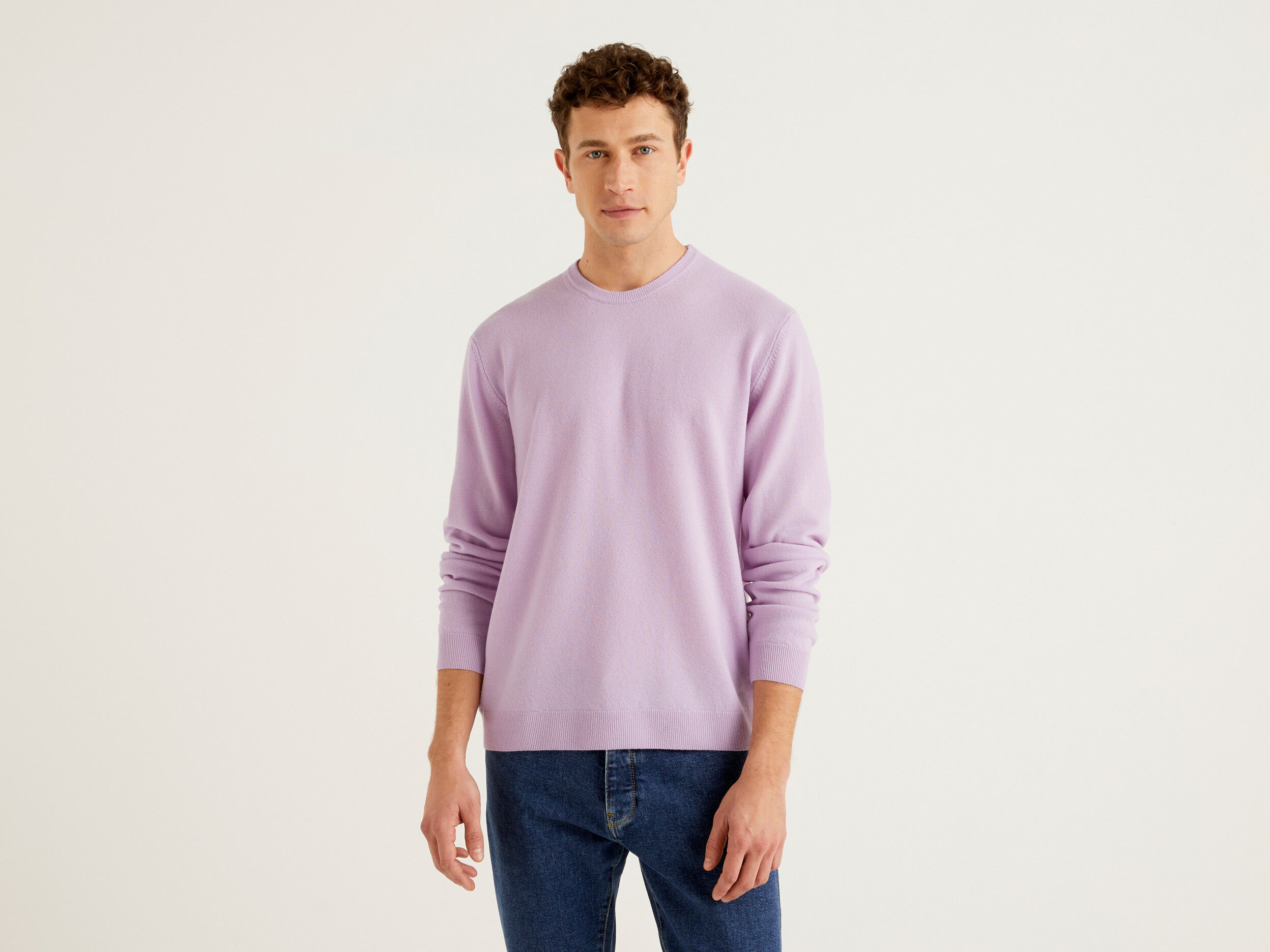 Lilac crew neck sweater in pure Merino wool Lilac Benetton