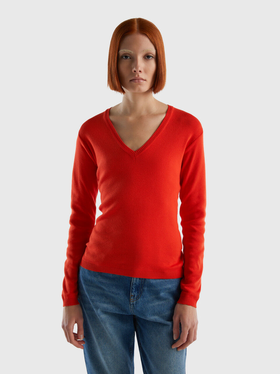 Cotton v on sale neck sweater women's