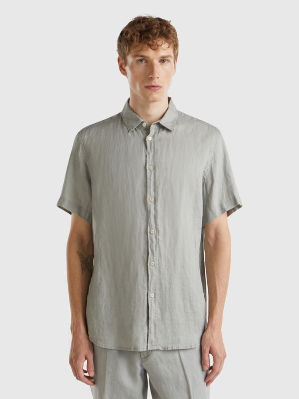 Camisa de manga corta de 100 % lino Hombre