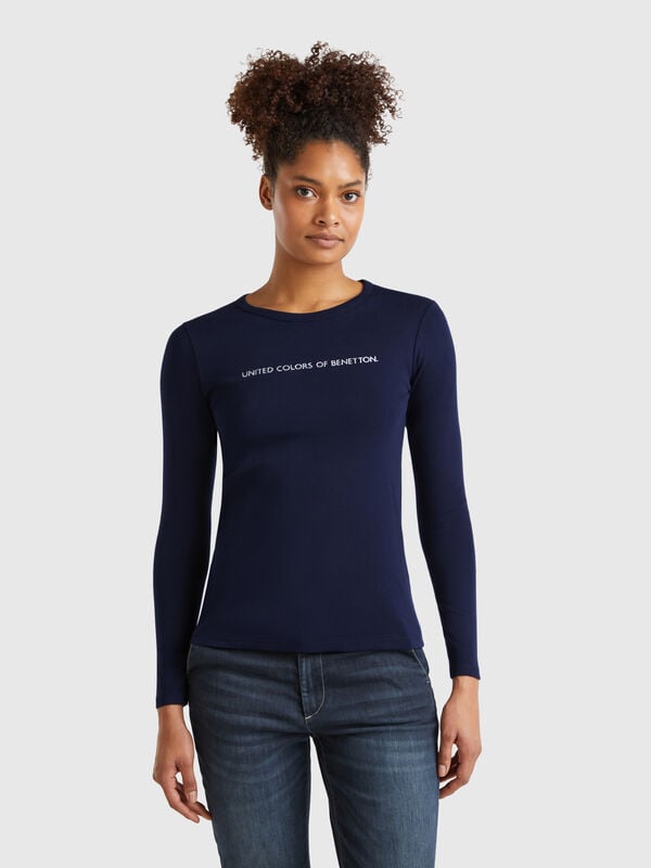 Dark blue 100% cotton long sleeve t-shirt Women