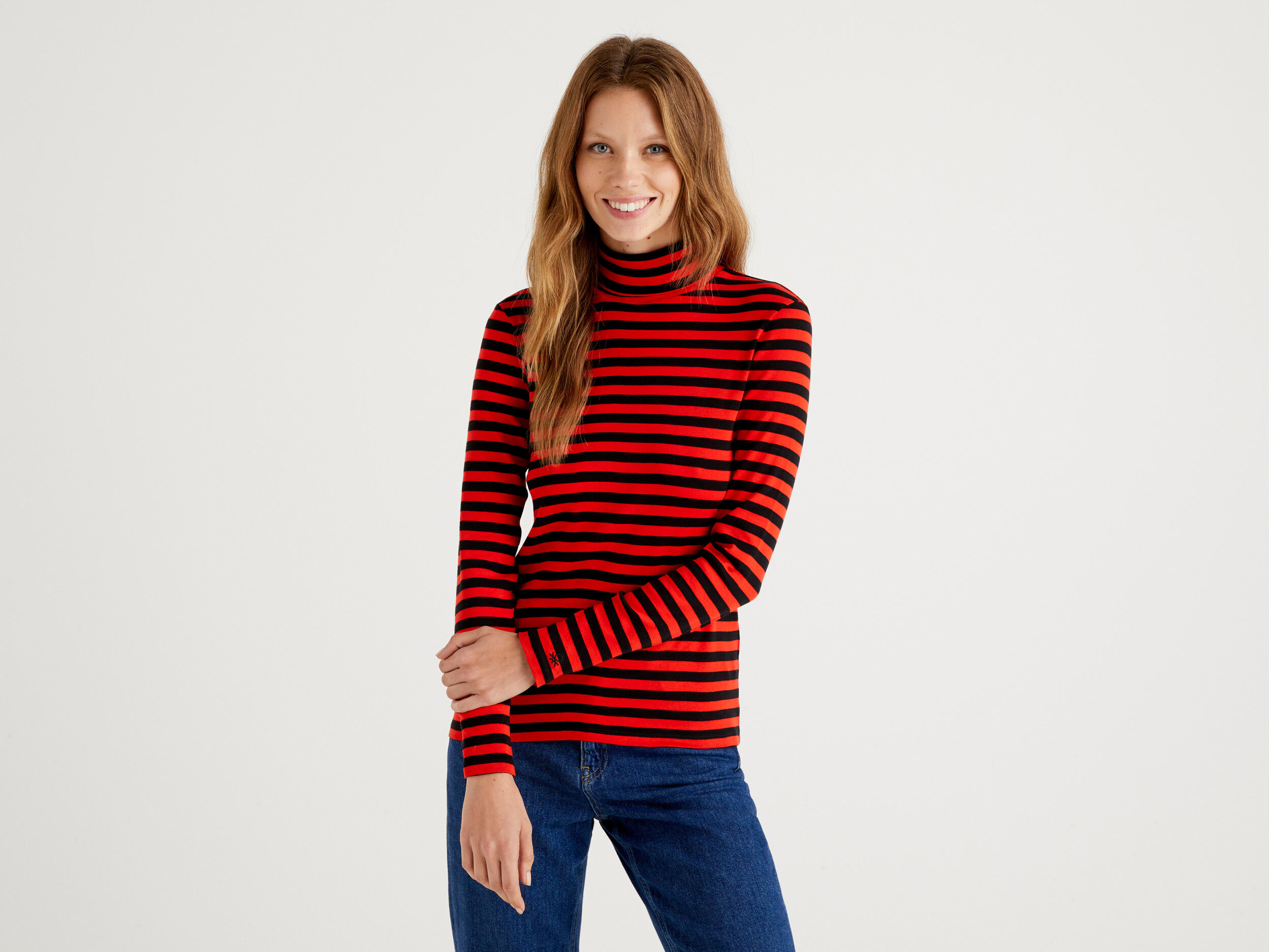 Red and cheap black striped turtleneck