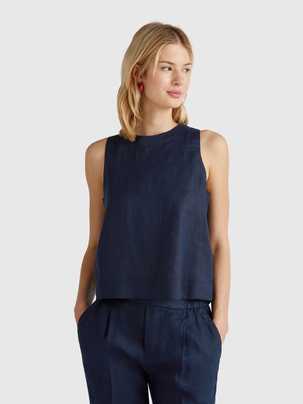 Sleeveless top in pure linen Women