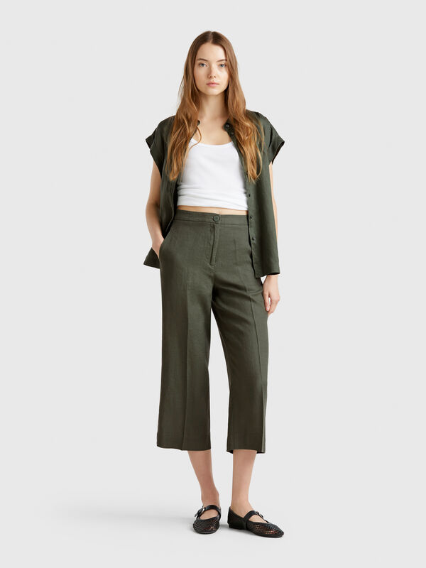 Cropped sweatpants in pure linen Women