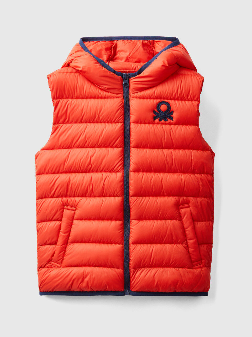 Boys red vest deals with hood