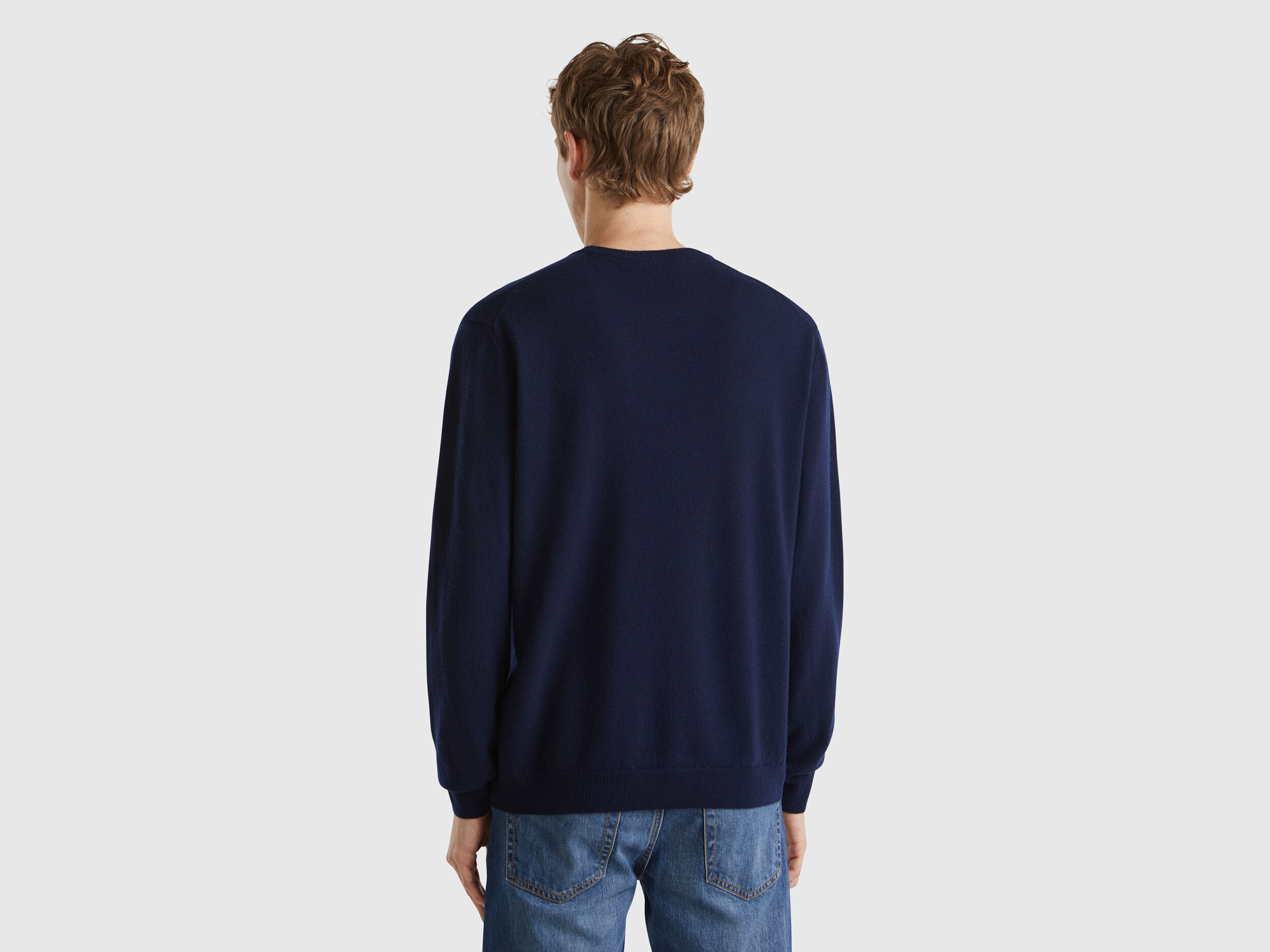 Dark blue crew neck sweater in pure Merino wool Dark Blue Benetton