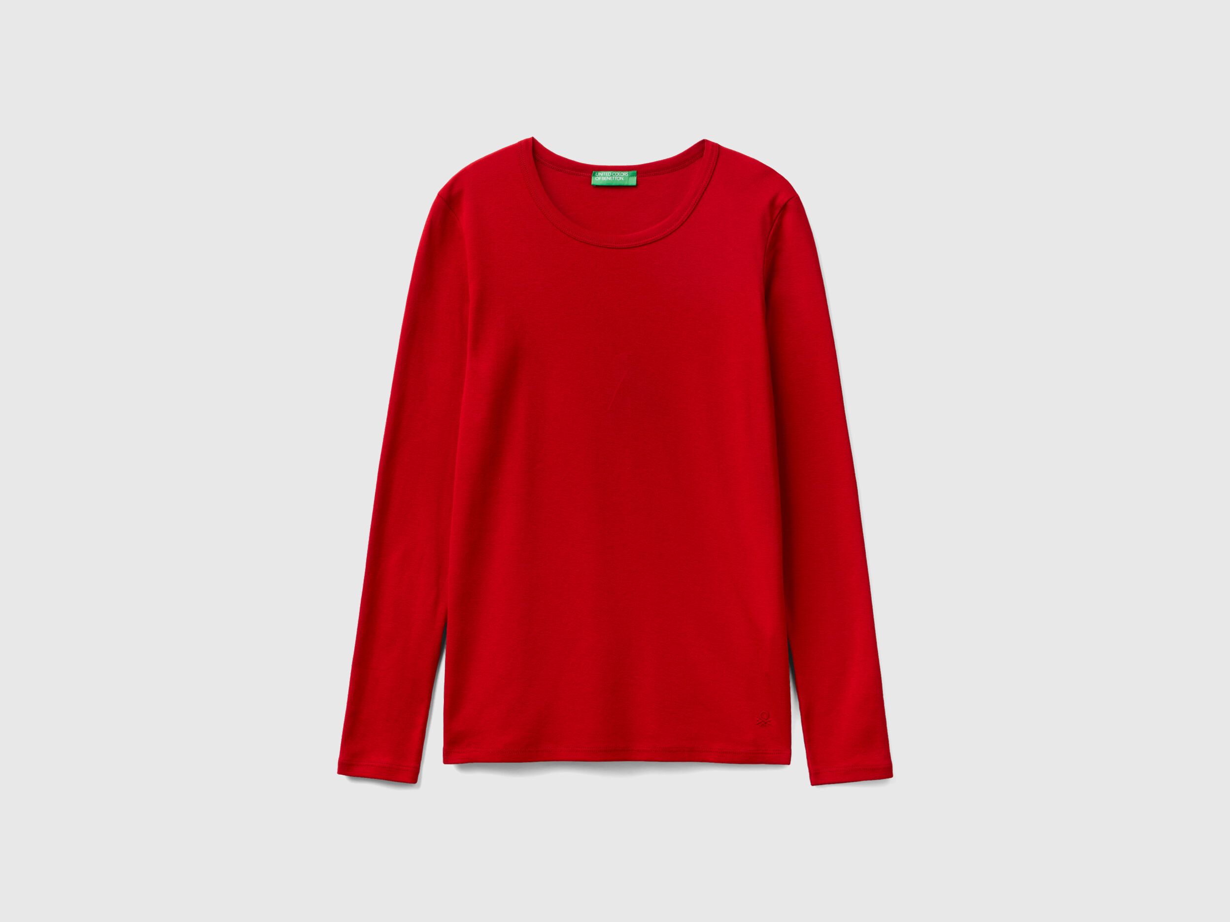 Long sleeve pure cotton t shirt Red Benetton
