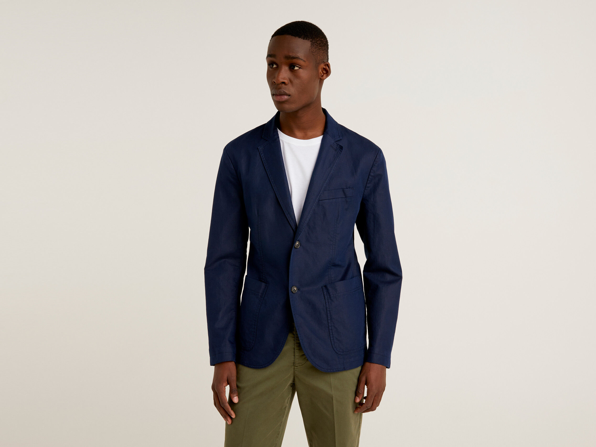 Regular fit blazer in linen blend Dark Blue Benetton