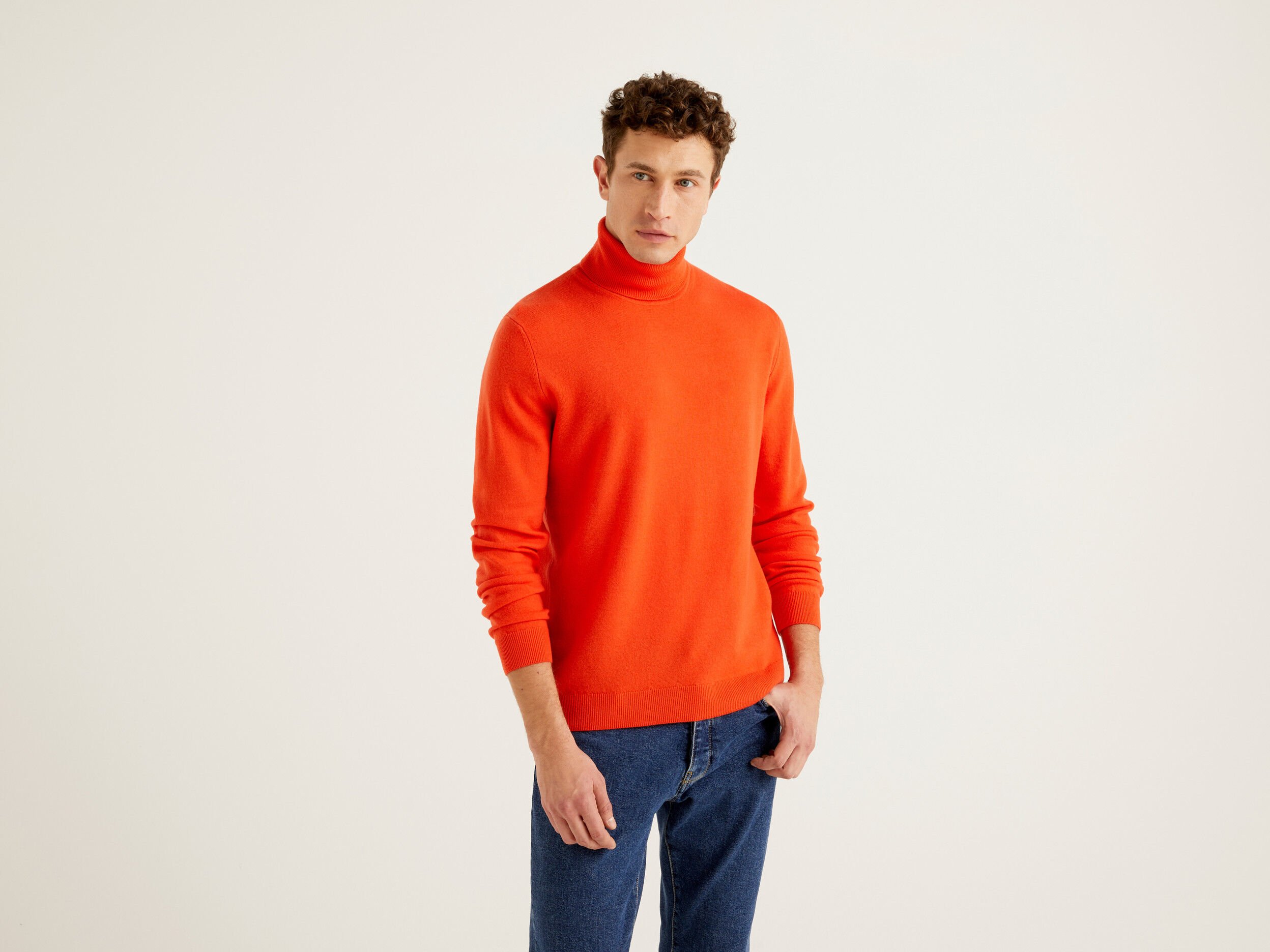 Orange turtleneck in pure Merino wool Orange Benetton