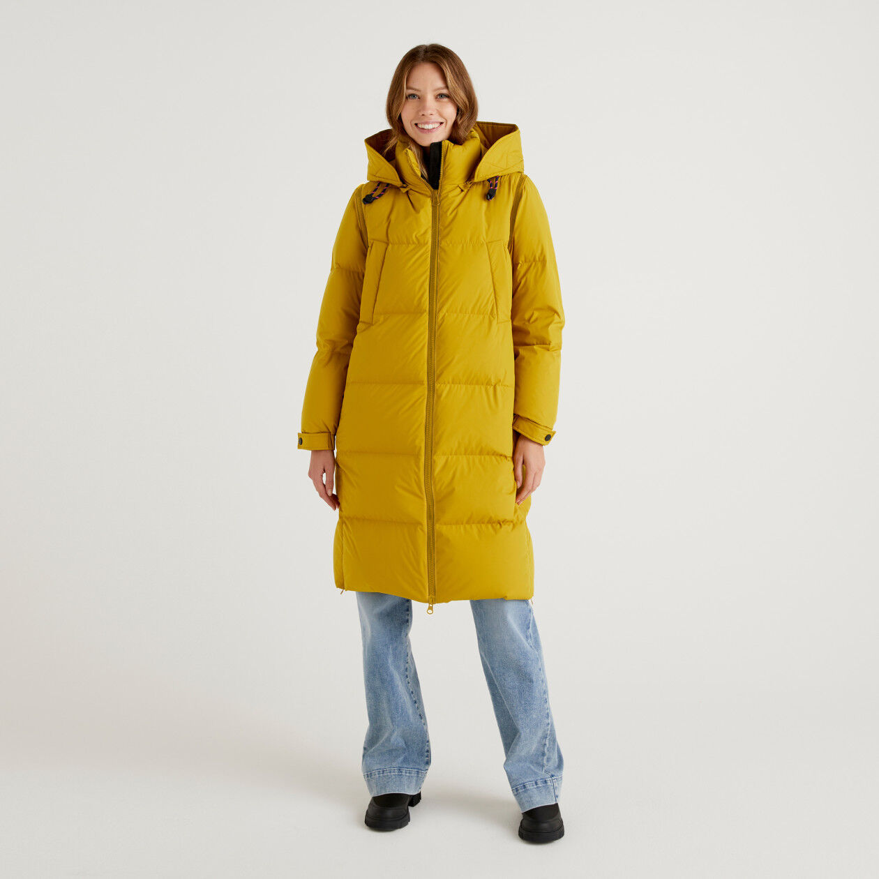 Mustard long puffer coat clearance
