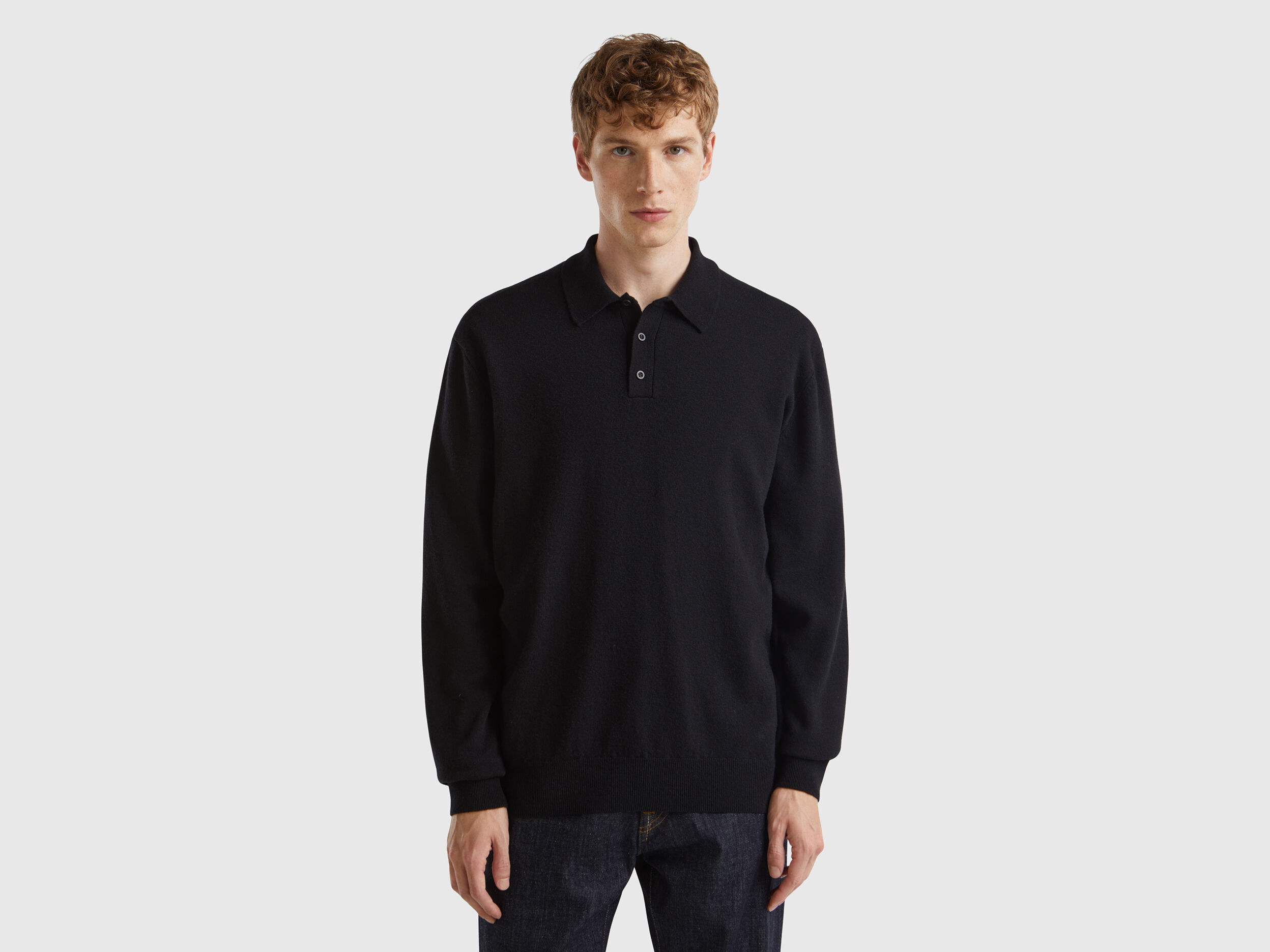 Mens black merino wool sweater top