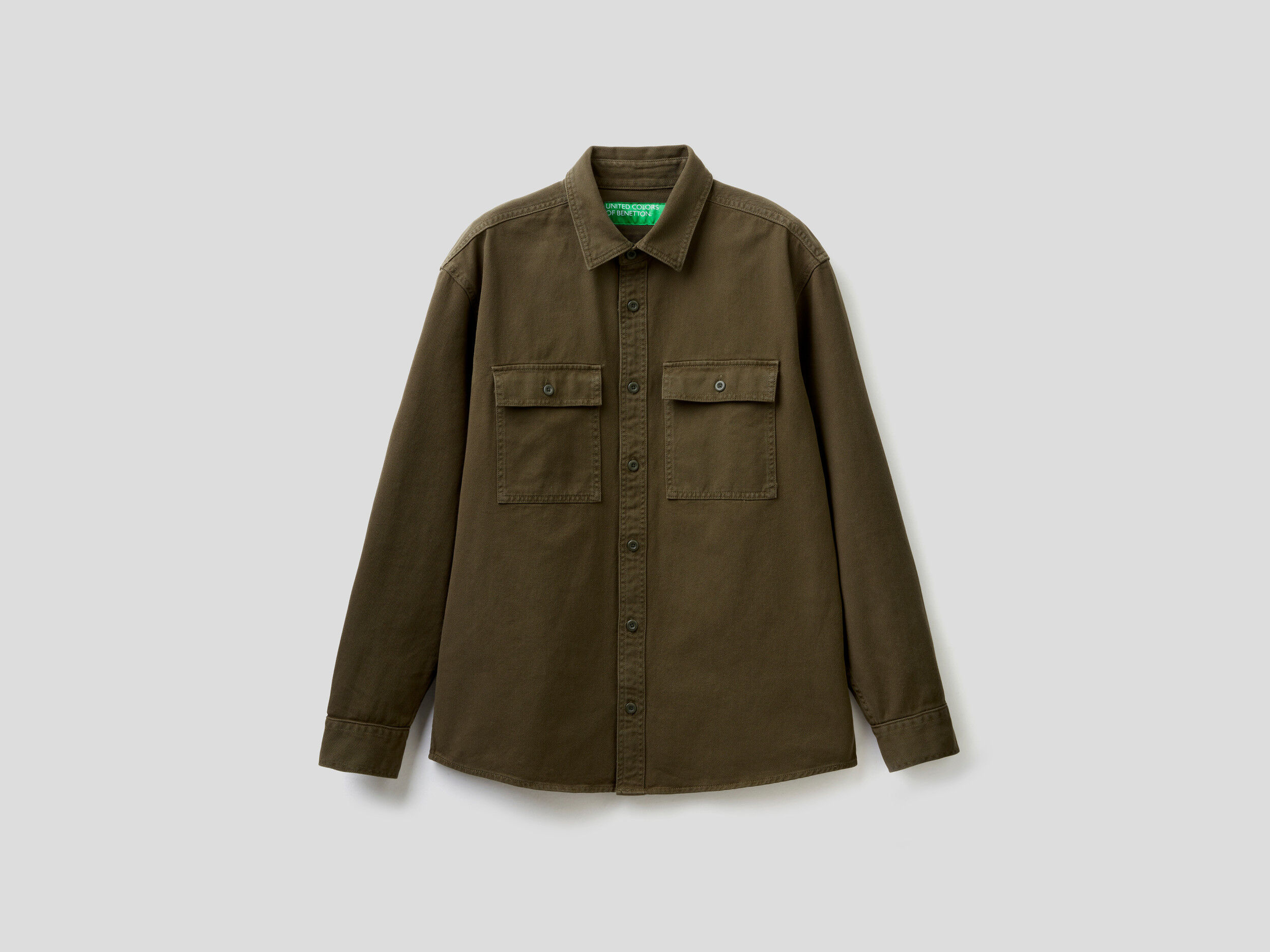 Oversized shirt with pockets Military Green Benetton