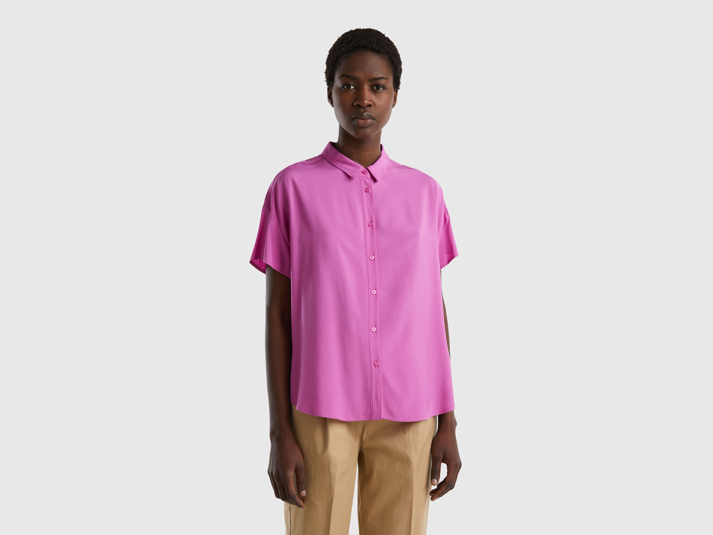 Pink flowy shirt hotsell