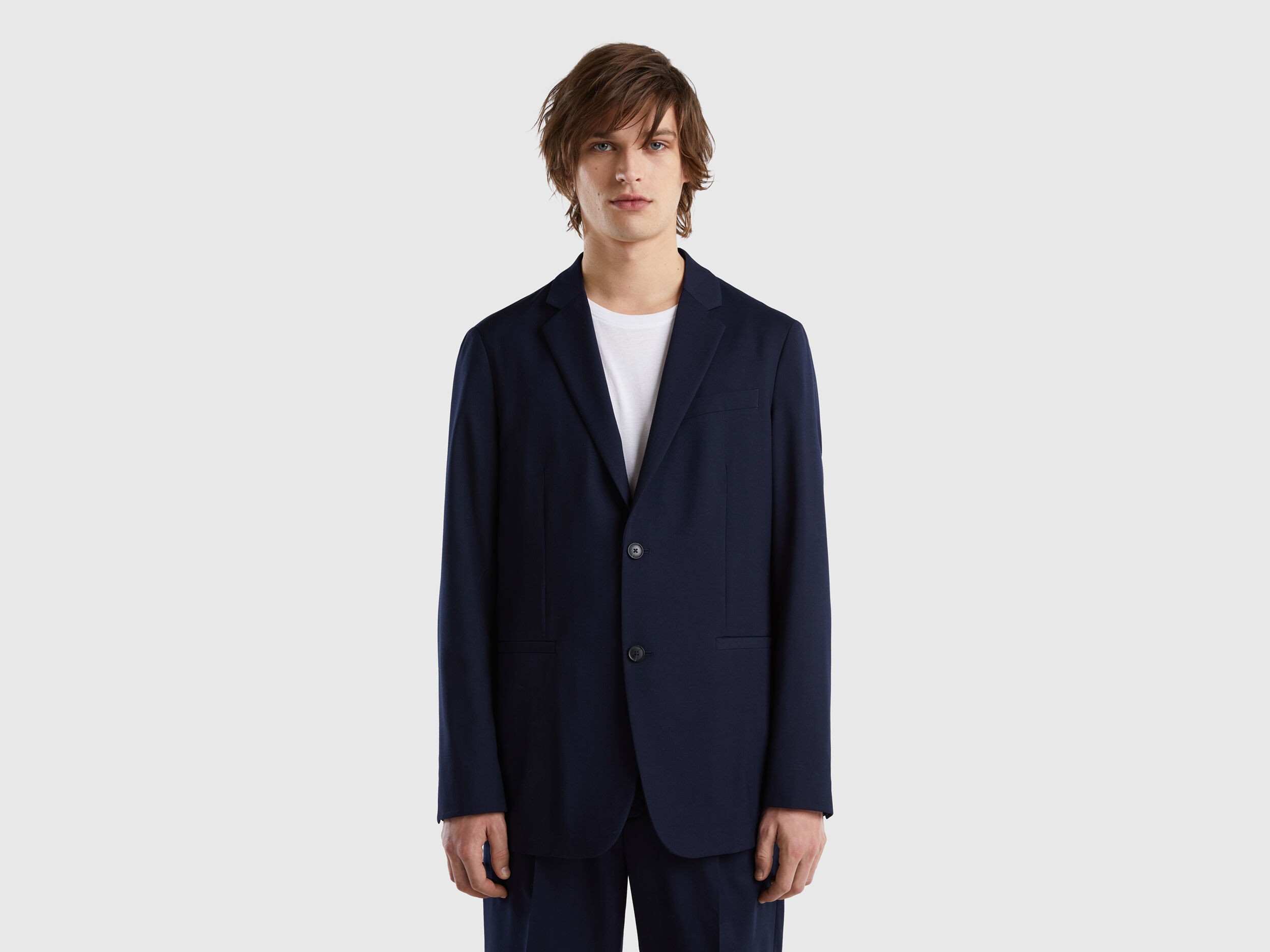 Slim fit blazer in viscose blend Dark Blue Benetton