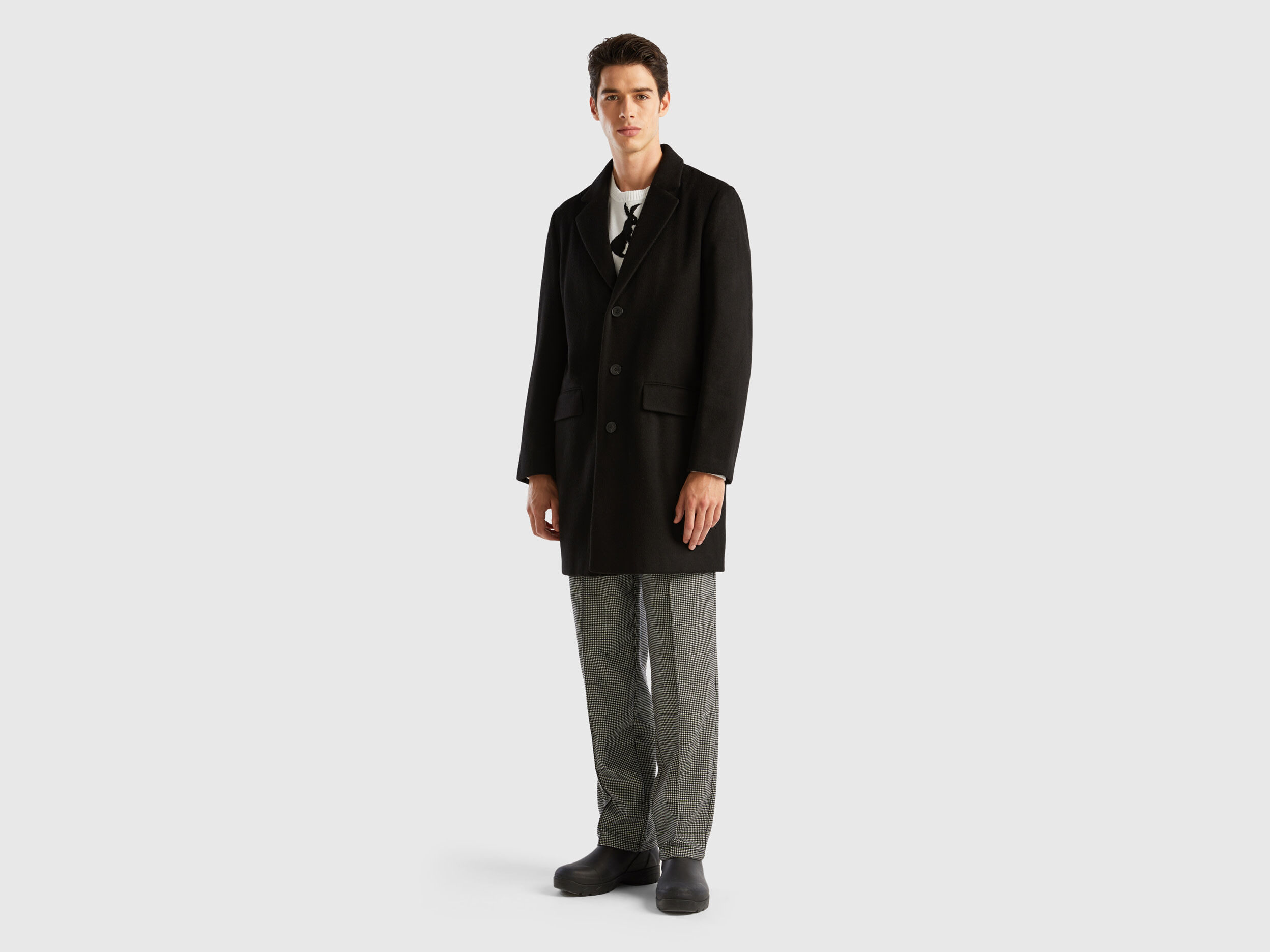 Lined coat in wool blend Black Benetton