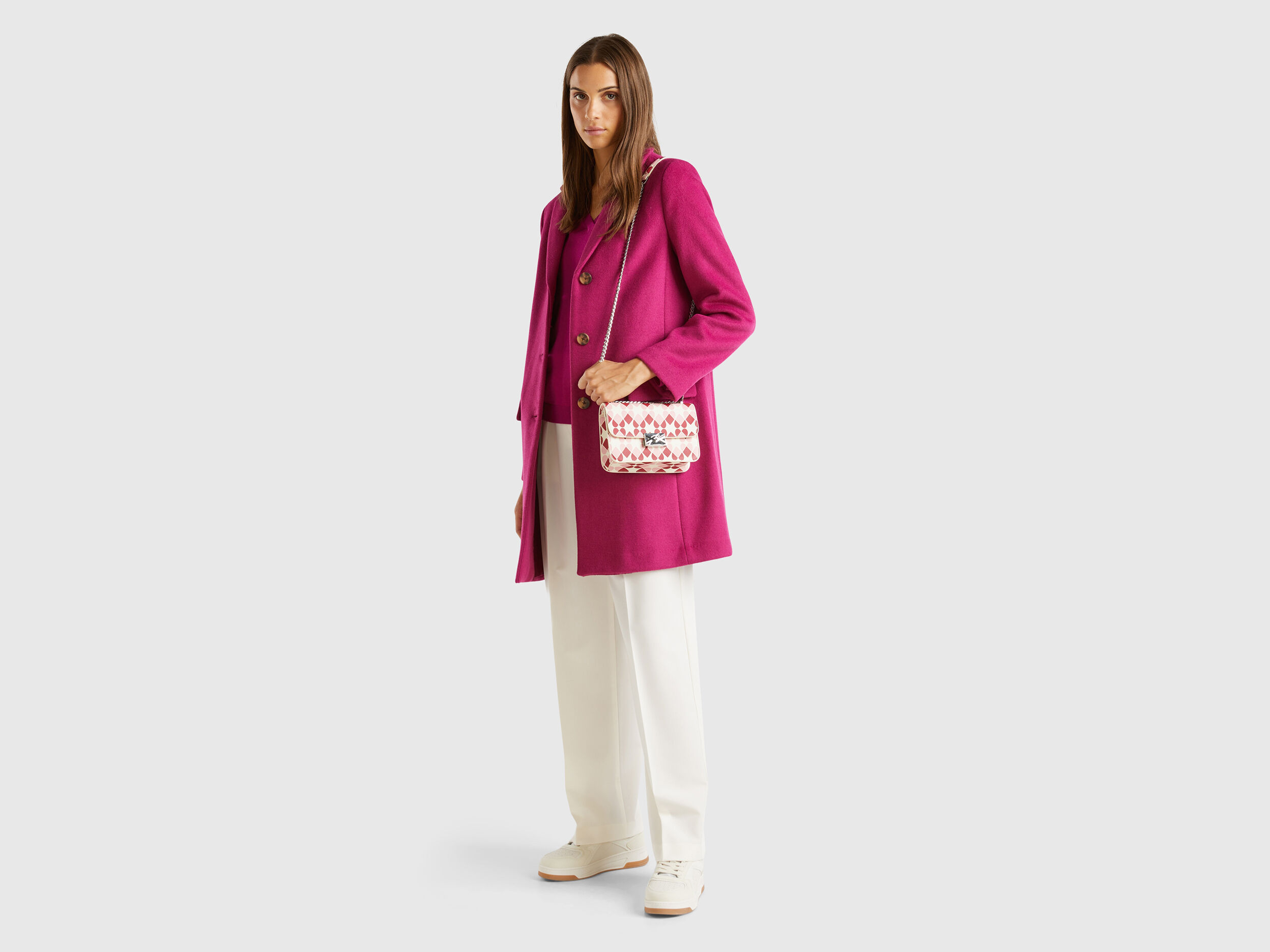 Short coat in wool blend cloth - Cyclamen | Benetton