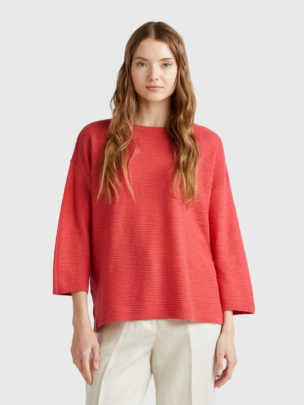Jersey de mezcla de lino con manga 3/4 Mujer