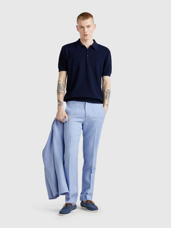 Pantalón chino mezcla lino rayas Hombre